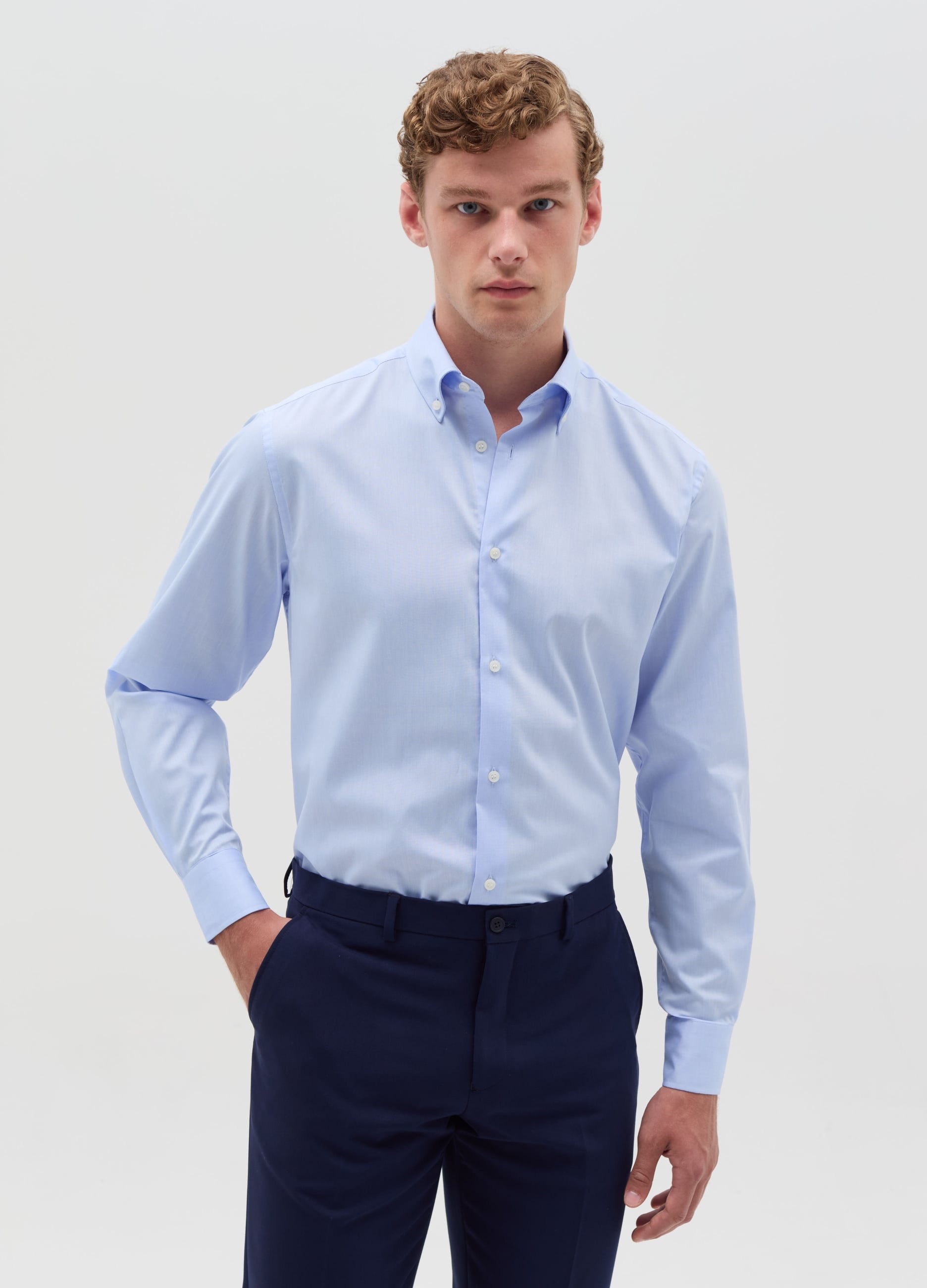 Camicia Uomo Manica Lunga In Cotone Azzurro