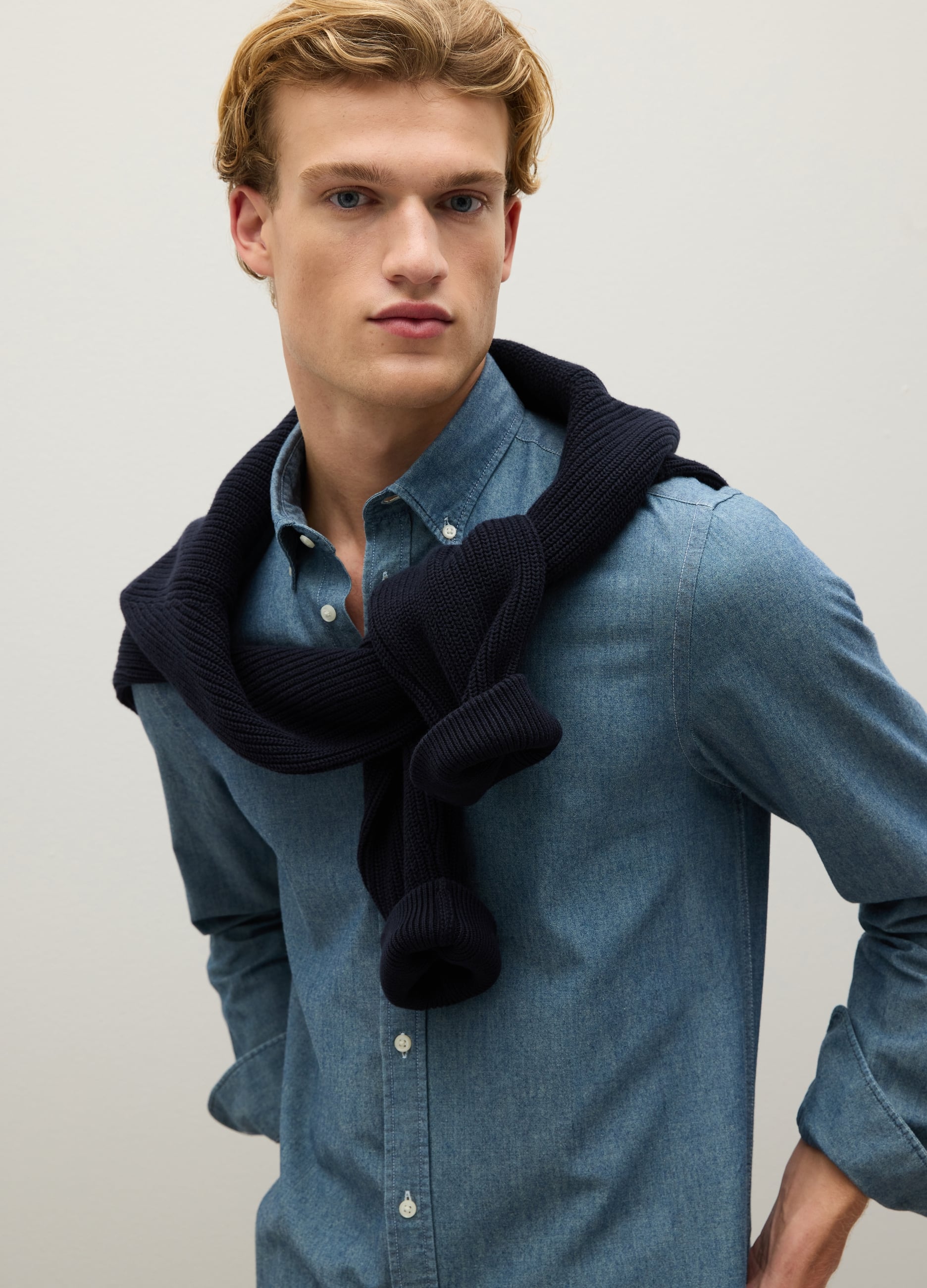 Camicia Regular Fit In Cotone Chambray
