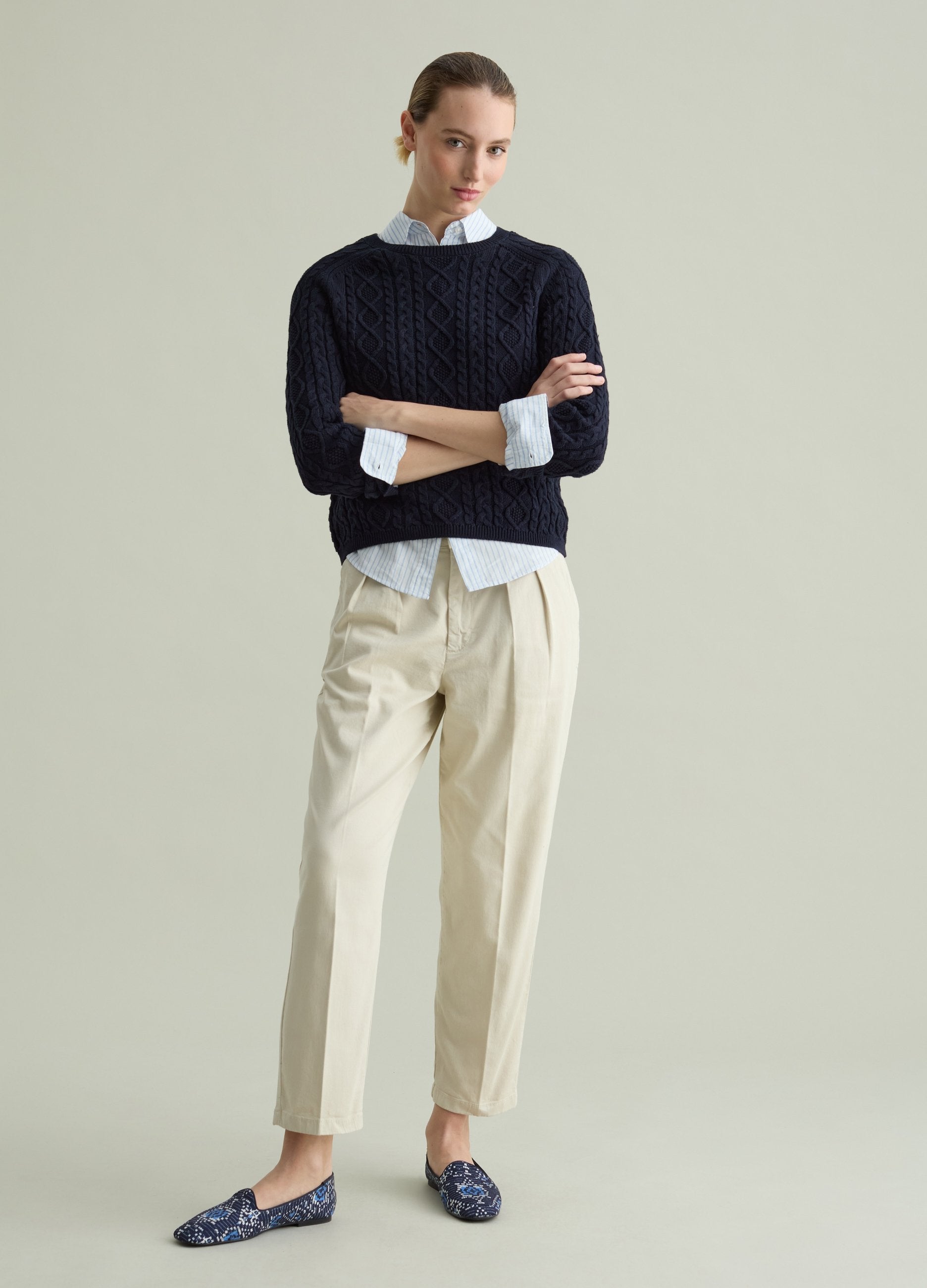 Pullover A Trecce Con Motivo A Rombi