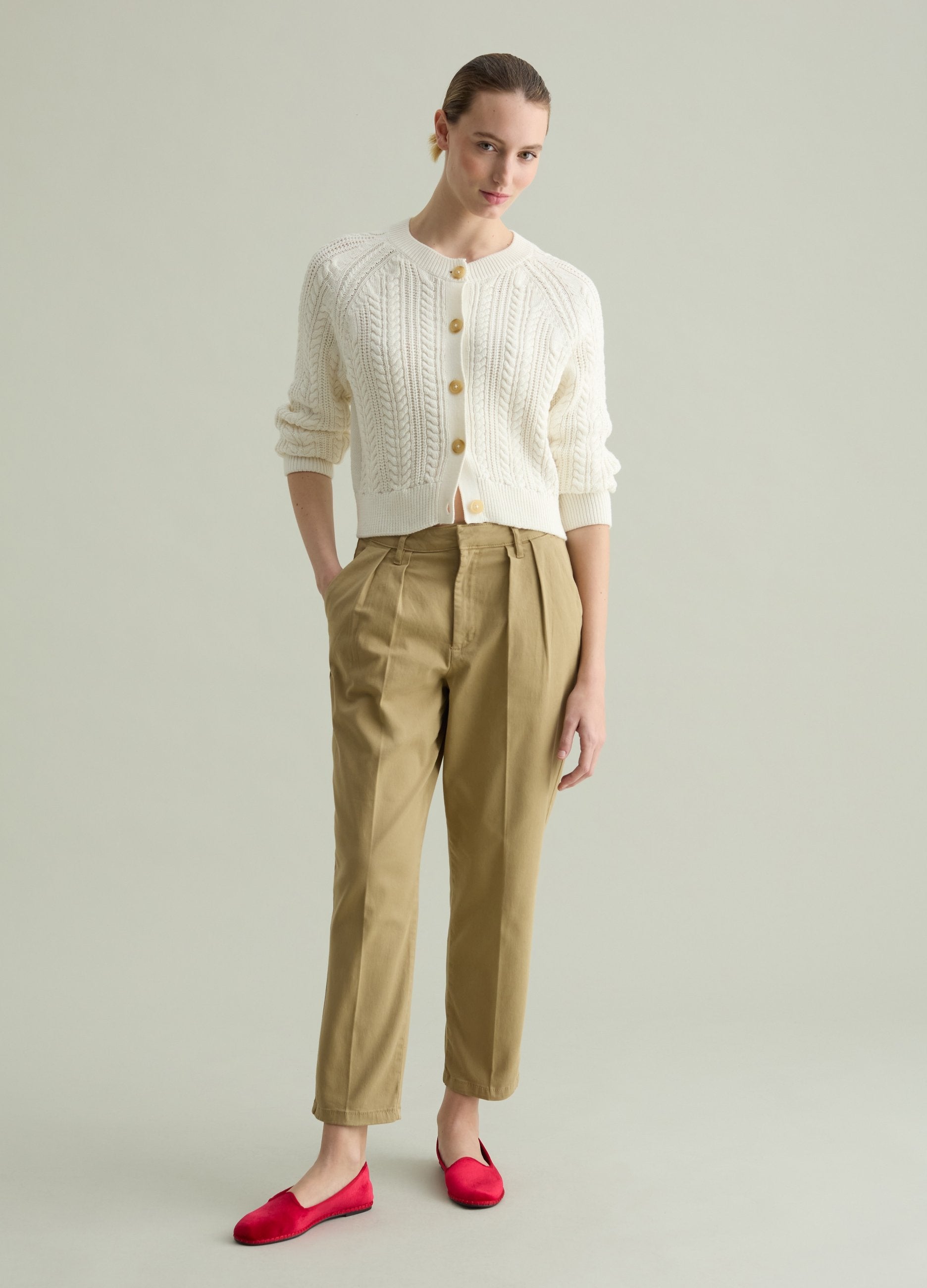 Cardigan In Cotone Con Lavorazione A Trecce