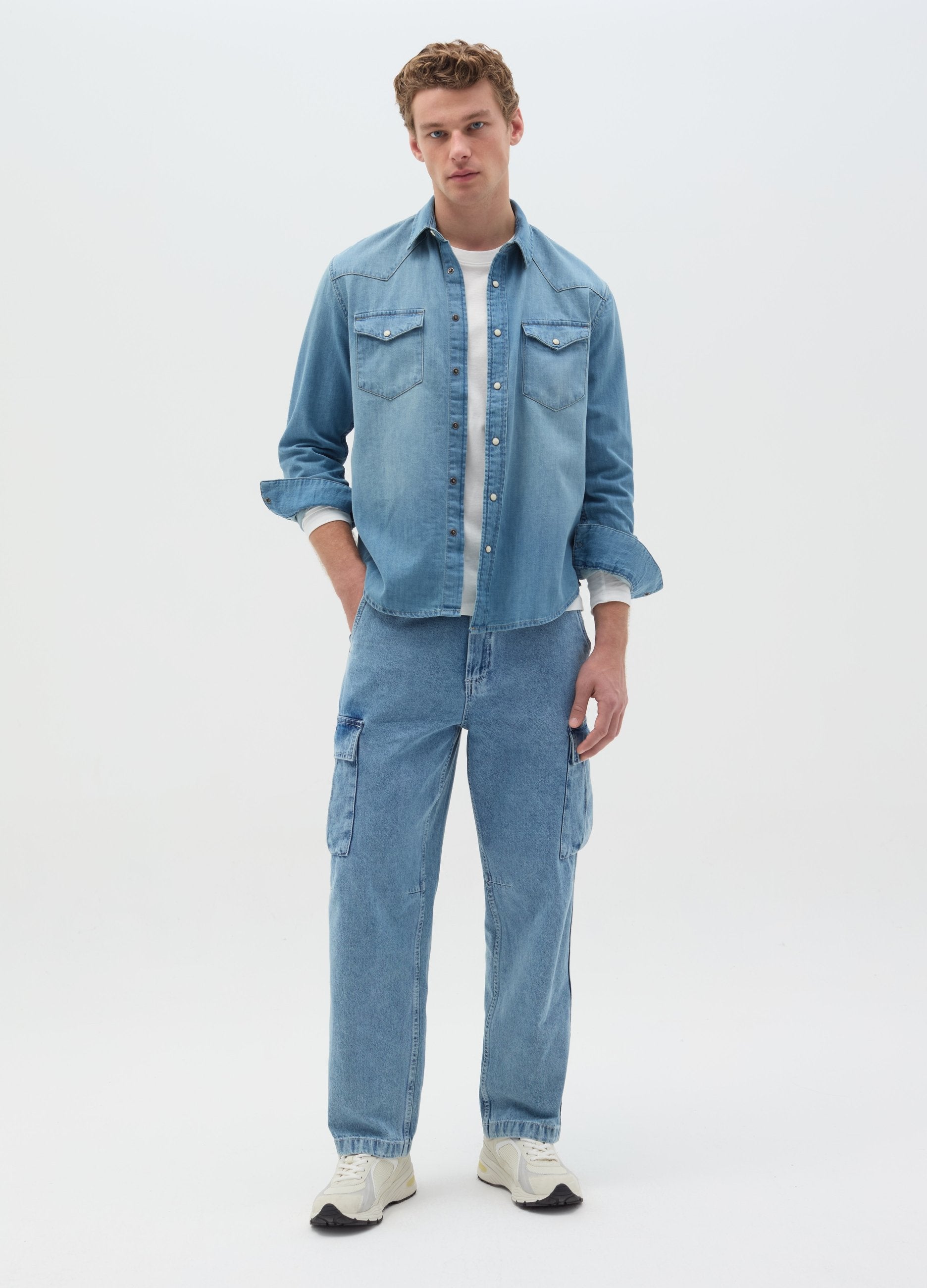 Camicia Western In Denim Con Bottoni Perlati