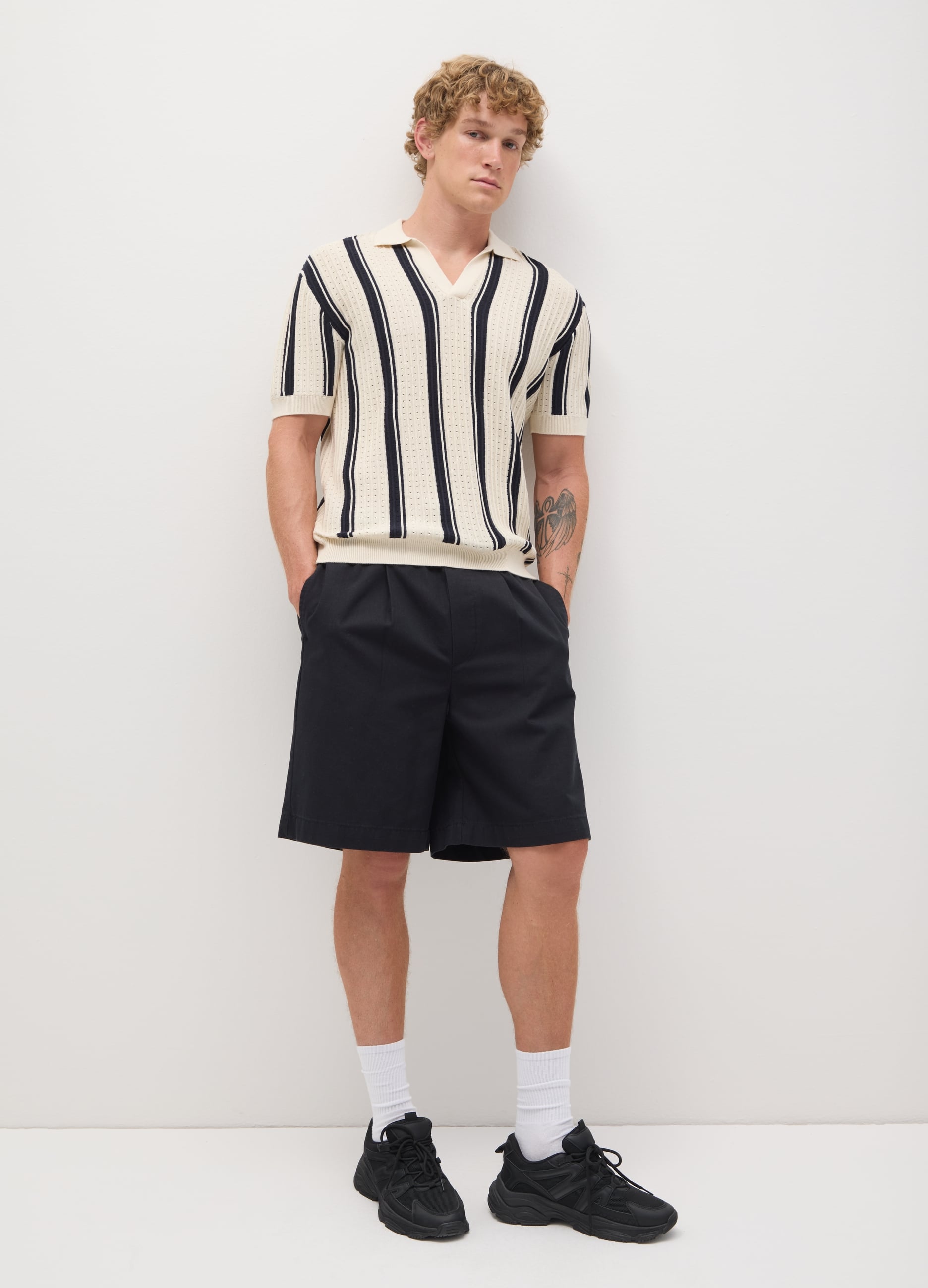 Shorts Da Uomo In Puro Cotone Nero Baggy