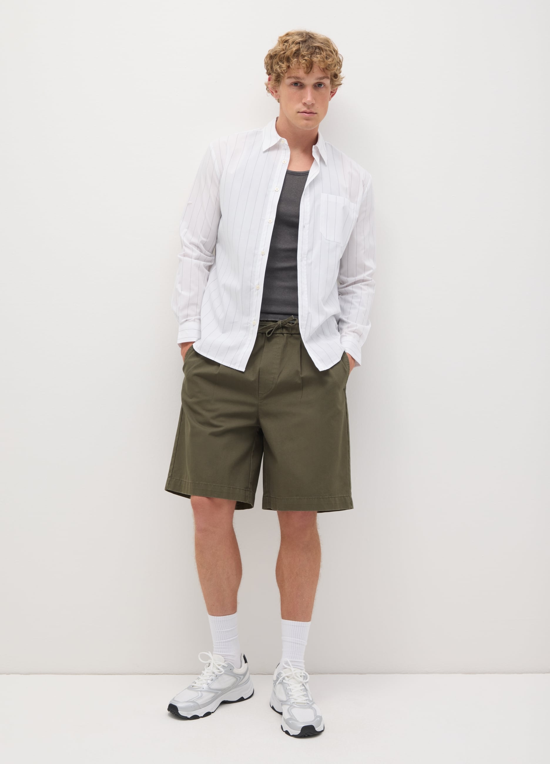 Shorts Da Uomo In Puro Cotone Verde Baggy