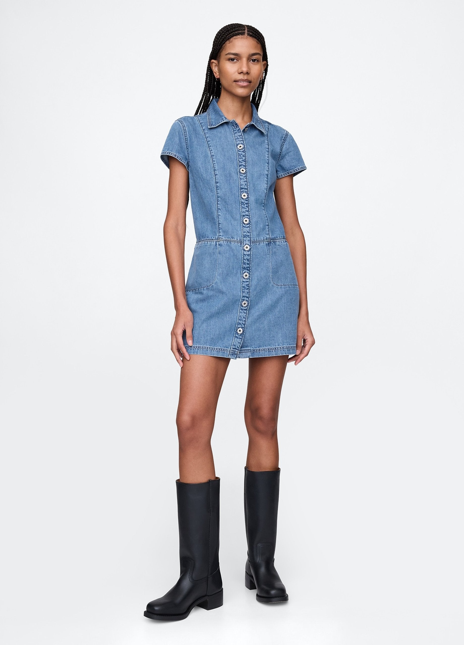 Abito In Denim Con Bottoni
