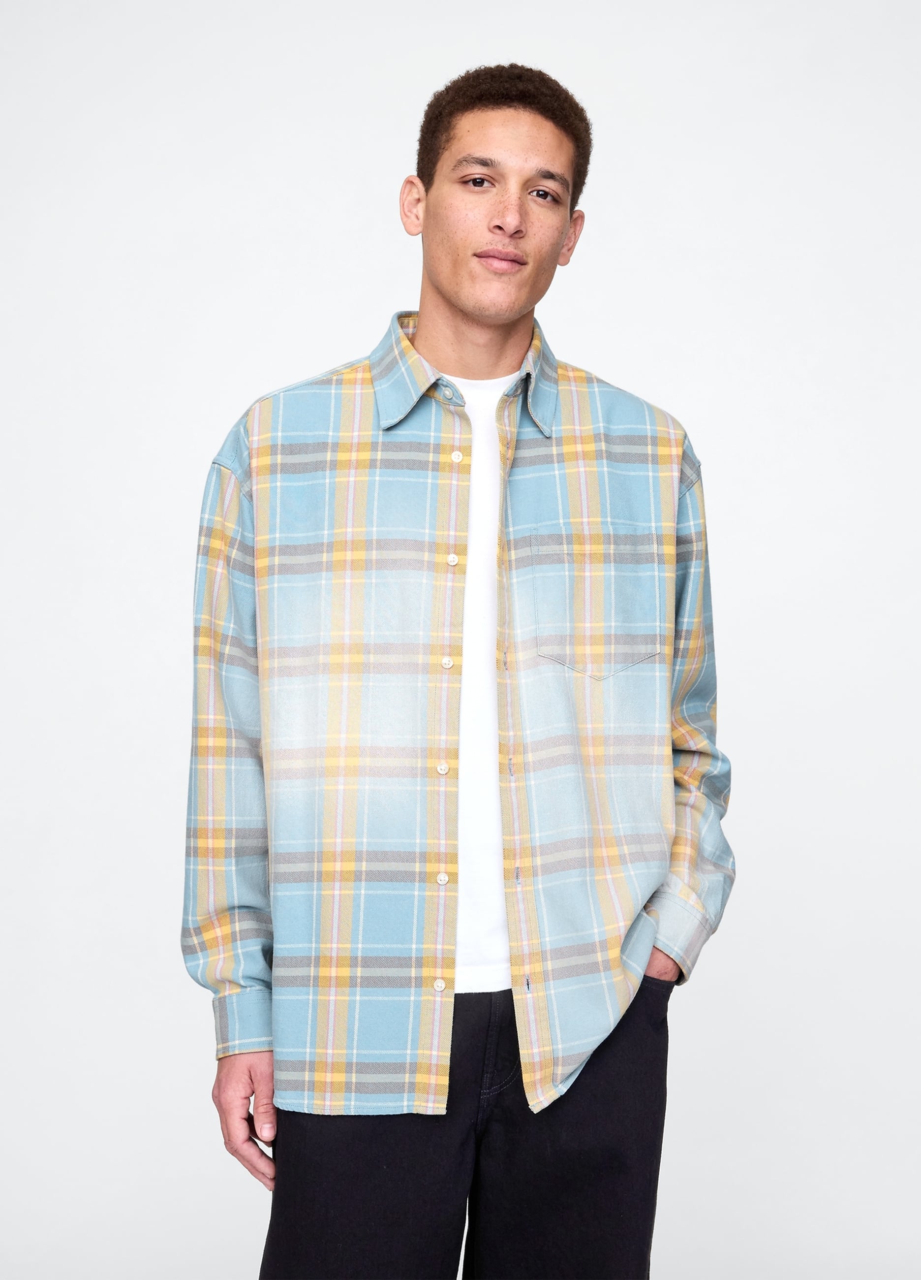 Camicia A Quadri Azzurri E Gialli In Puro Cotone