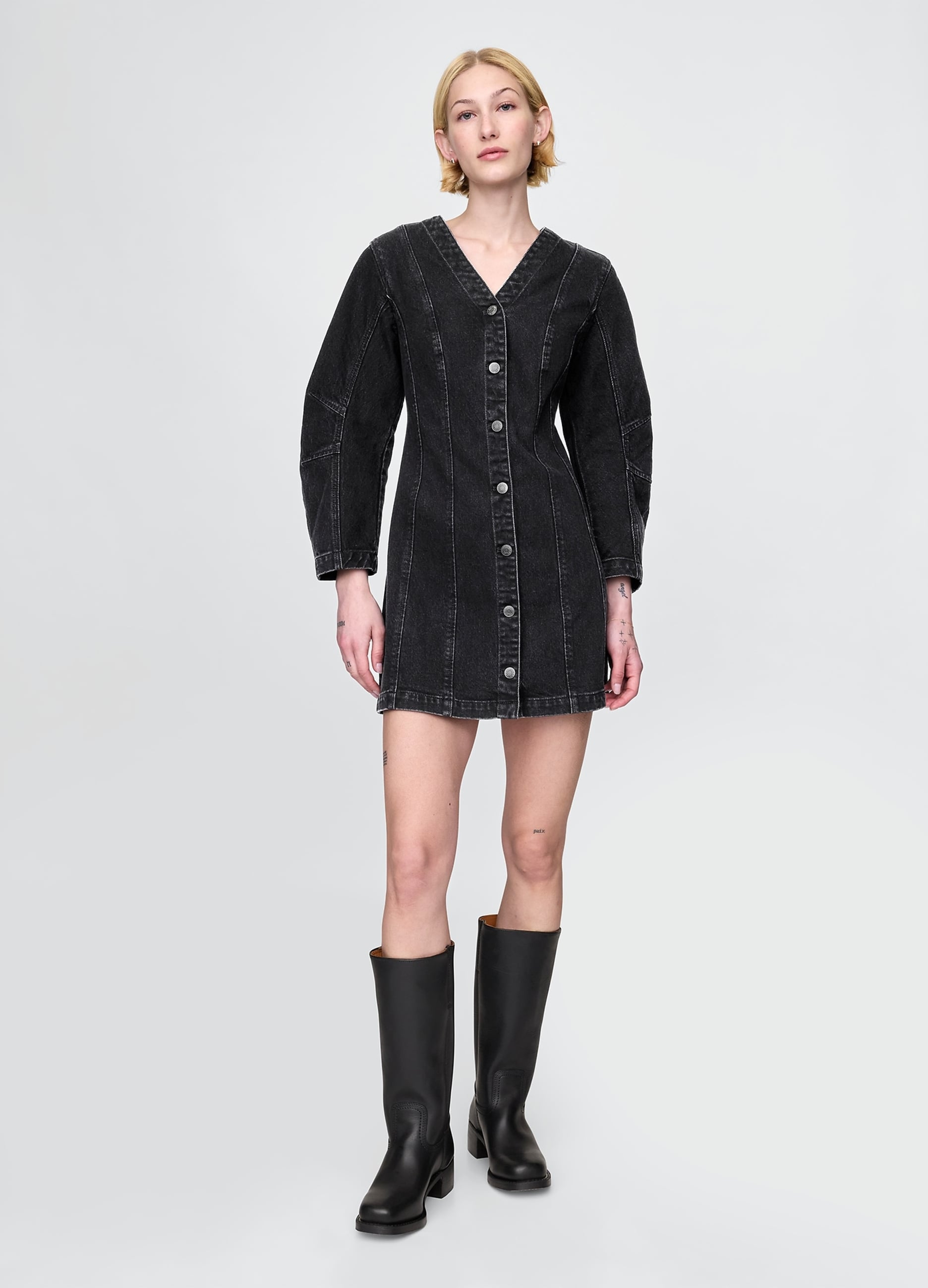 Abito Denim Nero Con Bottoni Gap