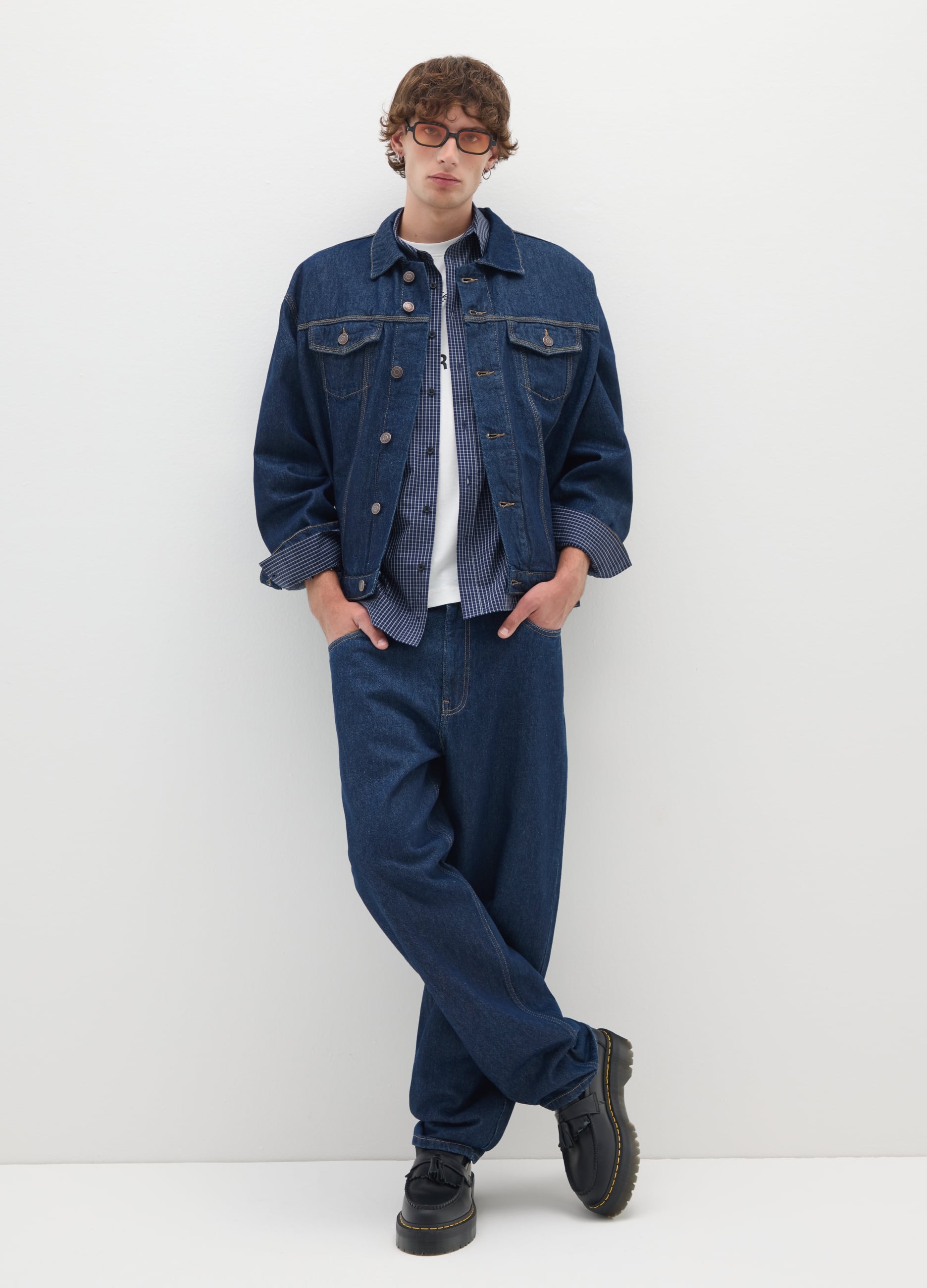 Giacca In Puro Cotone Denim Blu E Vestibilità Oversize