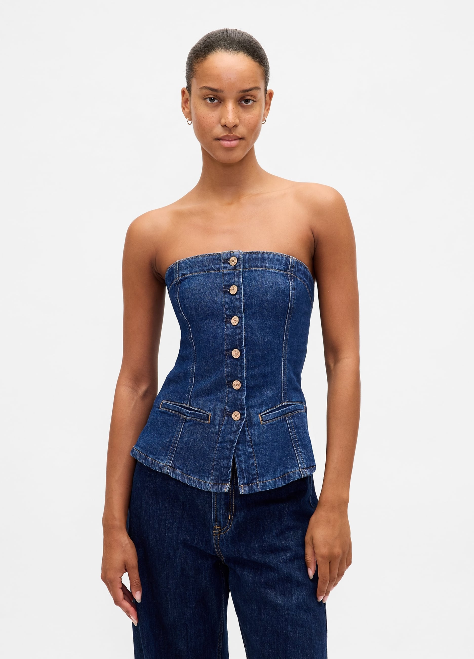 Gilet Denim Elasticizzato Con Bottoni