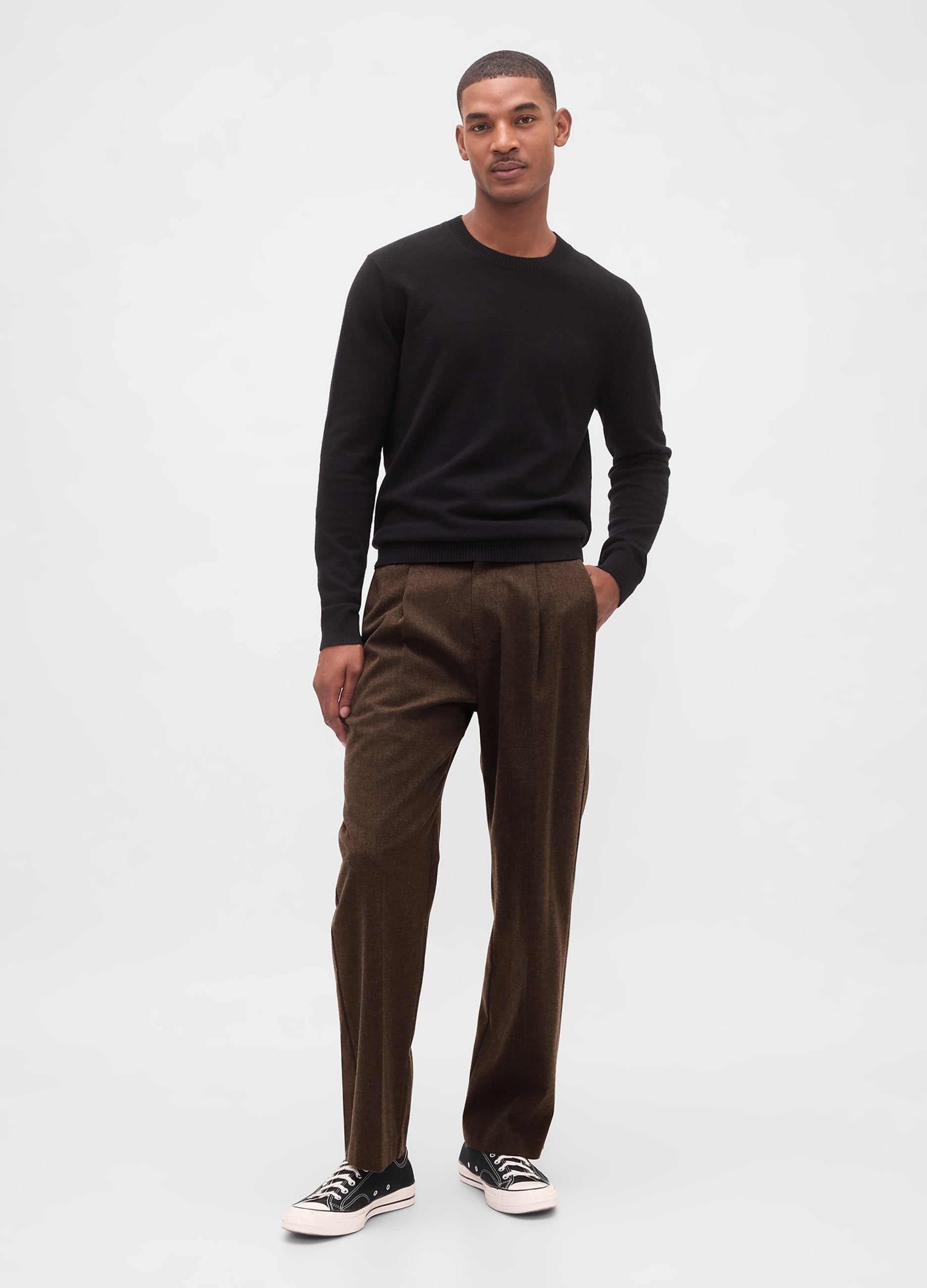 Pantaloni Straight In Misto Lana Elasticizzato