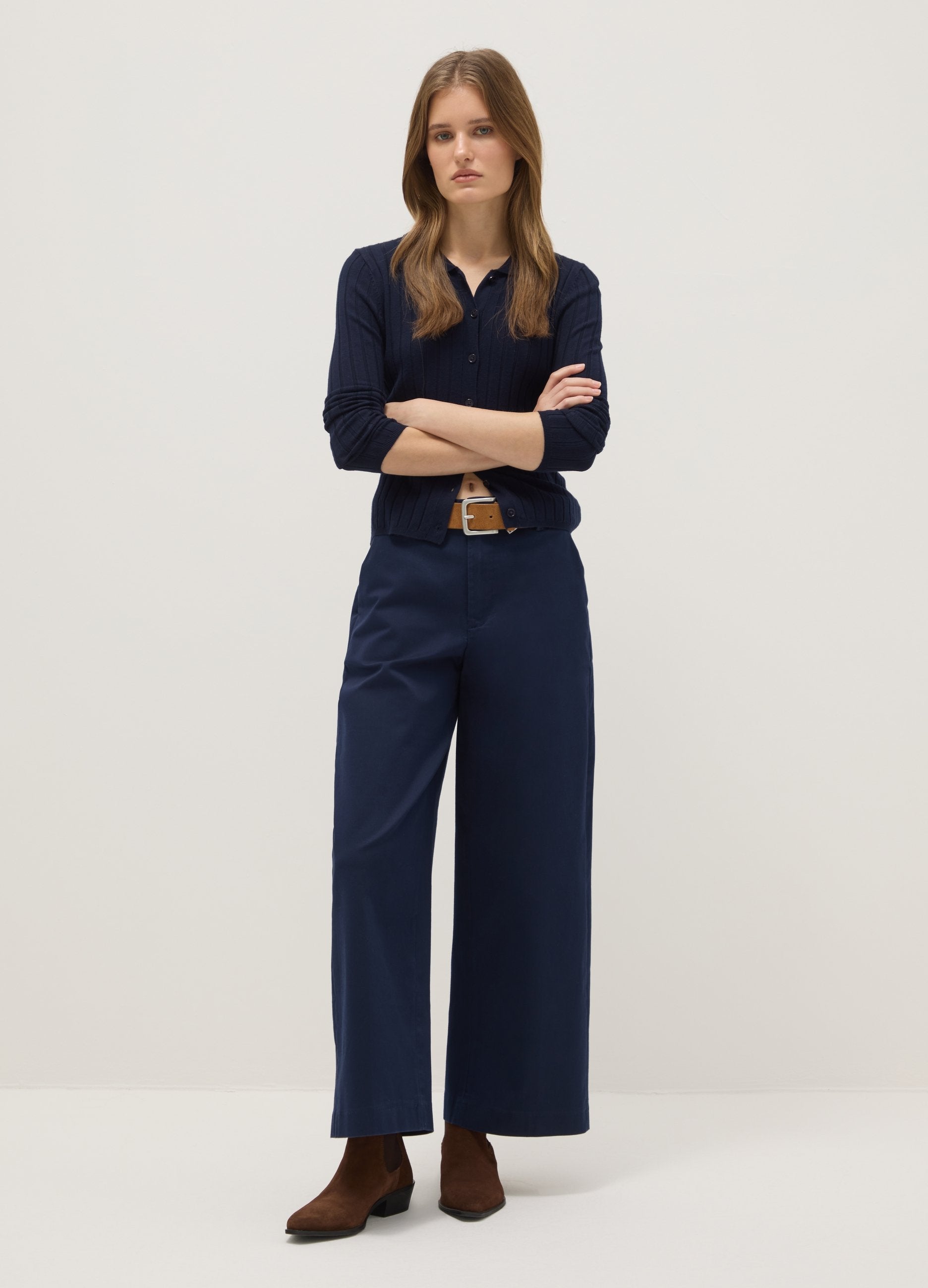 Pantaloni The Iconic Pants Blu In Cotone Elasticizzato Wide Fit