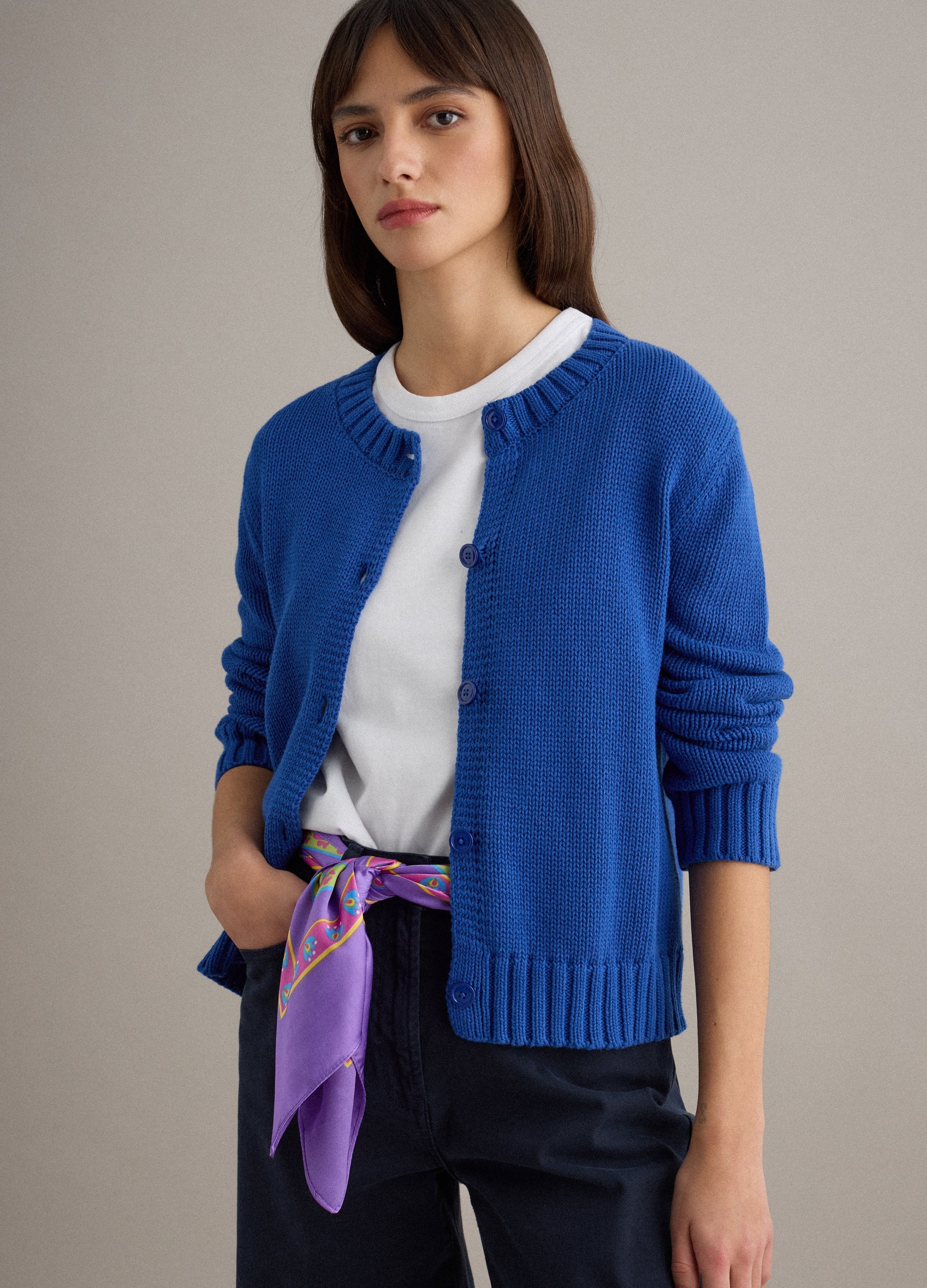 Cardigan Blu In Puro Cotone Regular Fit Con Bottoni