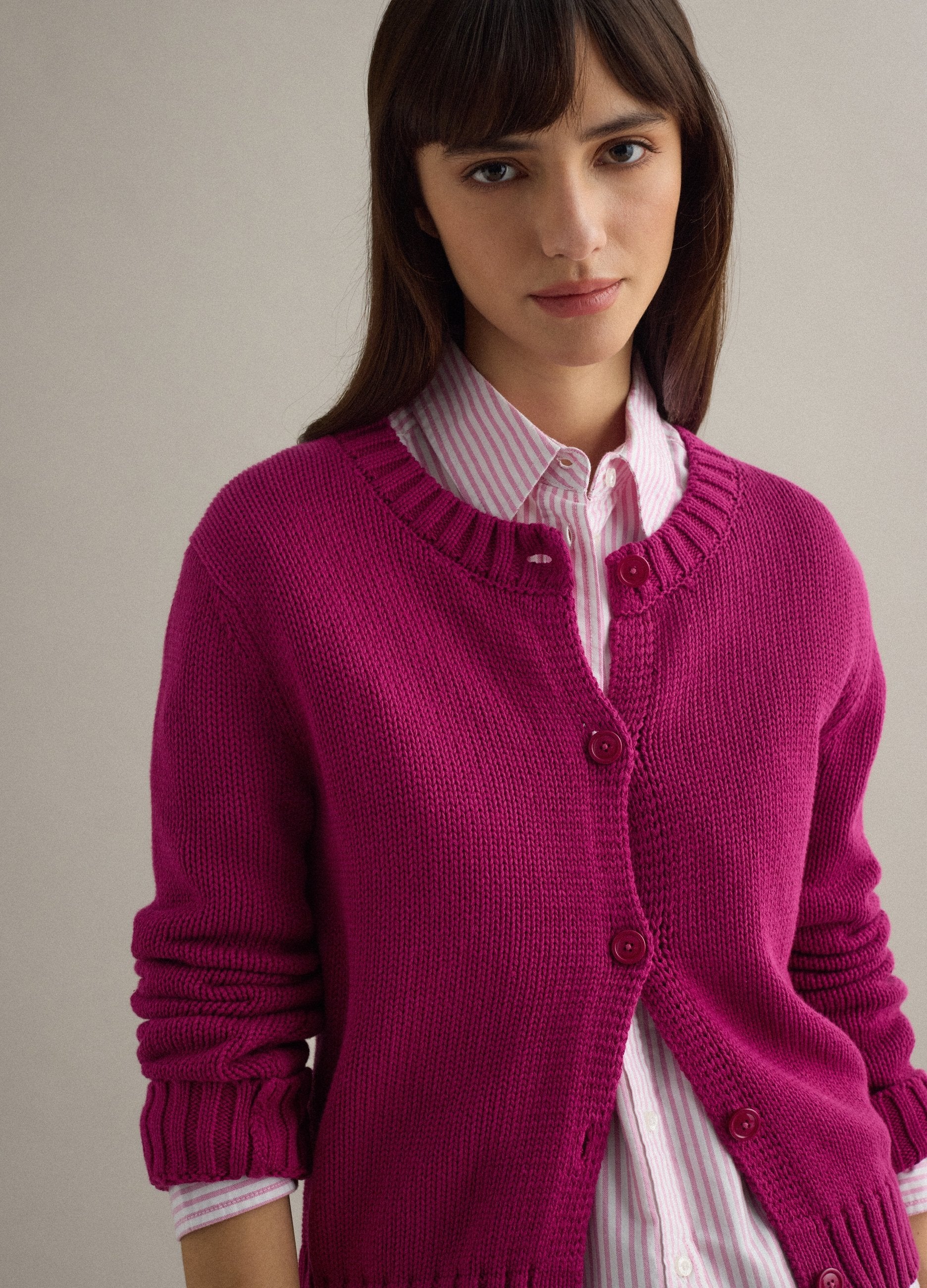 Cardigan Rosso In Puro Cotone Regular Fit Con Bottoni