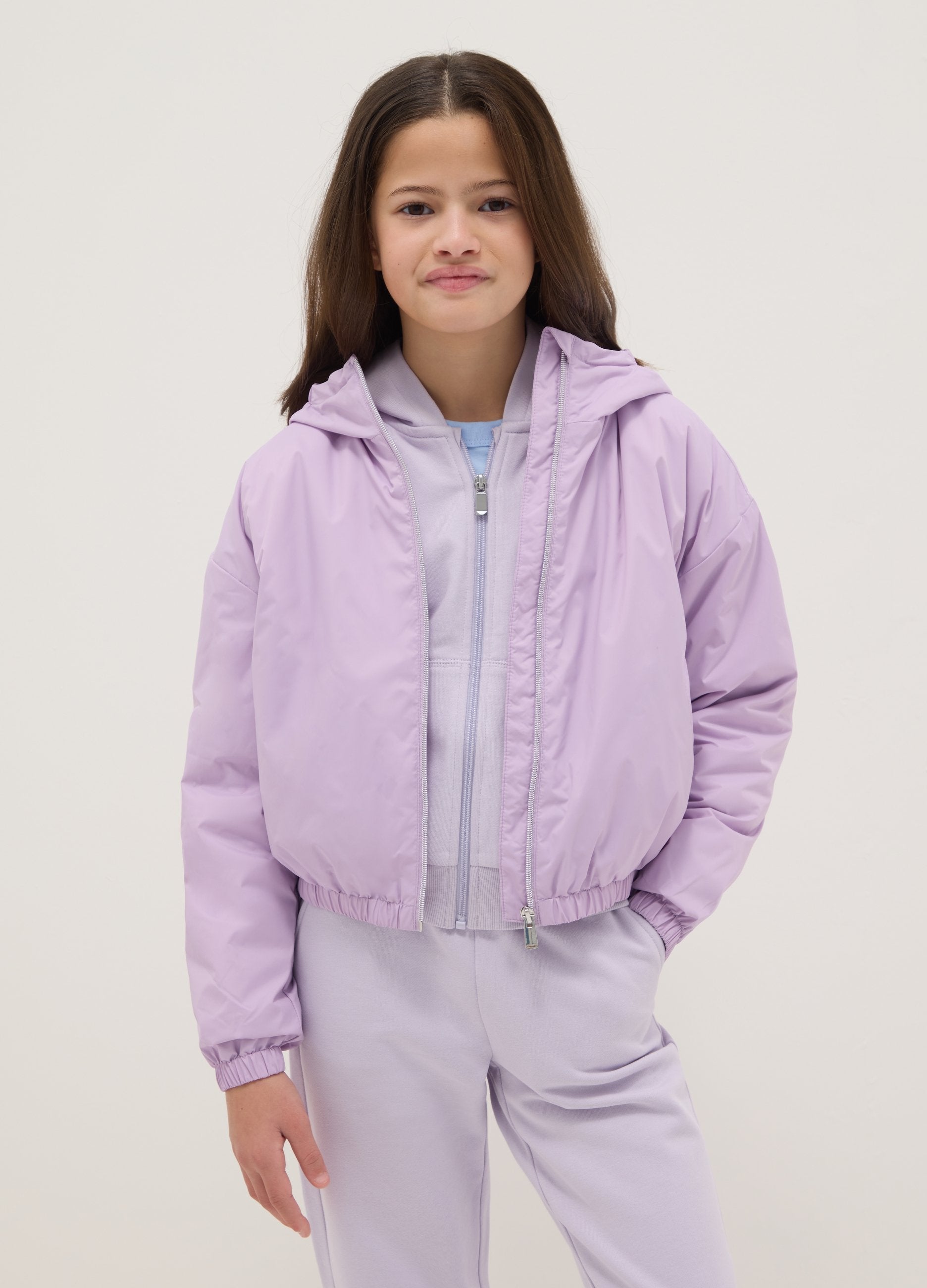 Giacca Ultralight Imbottita Viola Regular Fit Con Cappuccio Per Ragazze