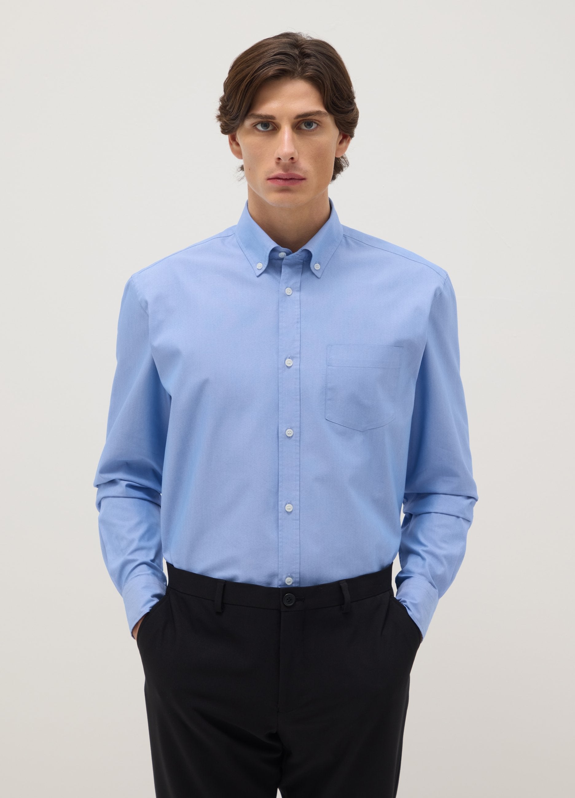 Camicia Azzurra Regular Fit In Tessuto Coolmax® Easy Iron