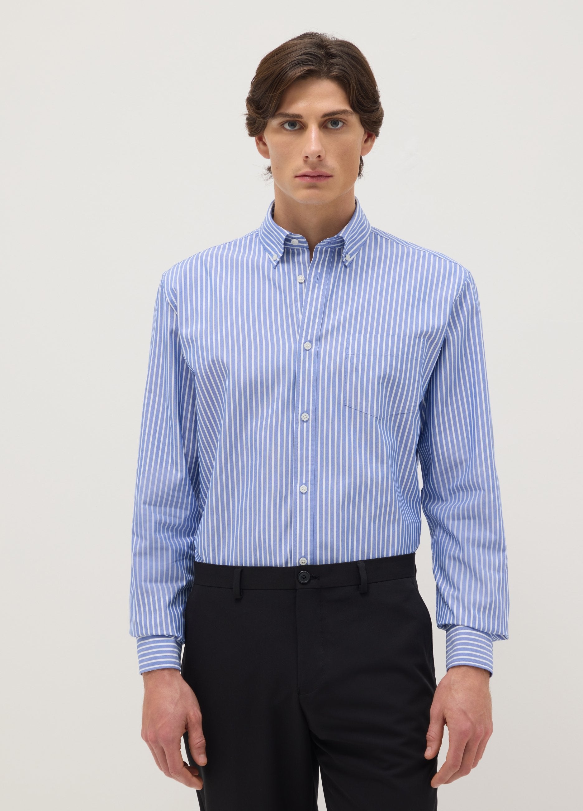 Camicia A Righe Regular Fit In Tessuto Coolmax®