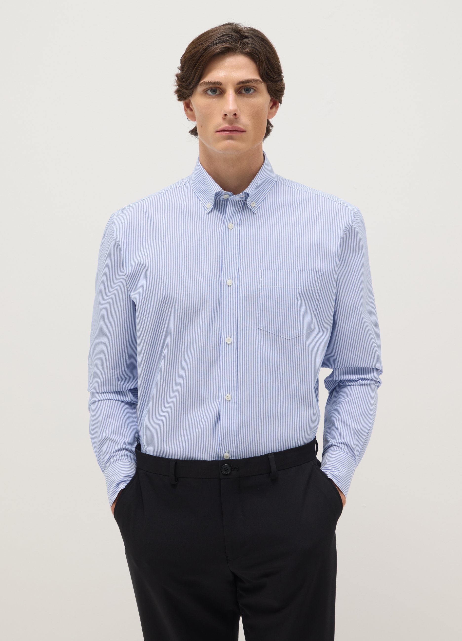 Camicia A Righe Regular Fit In Tessuto Coolmax® Easy Iron