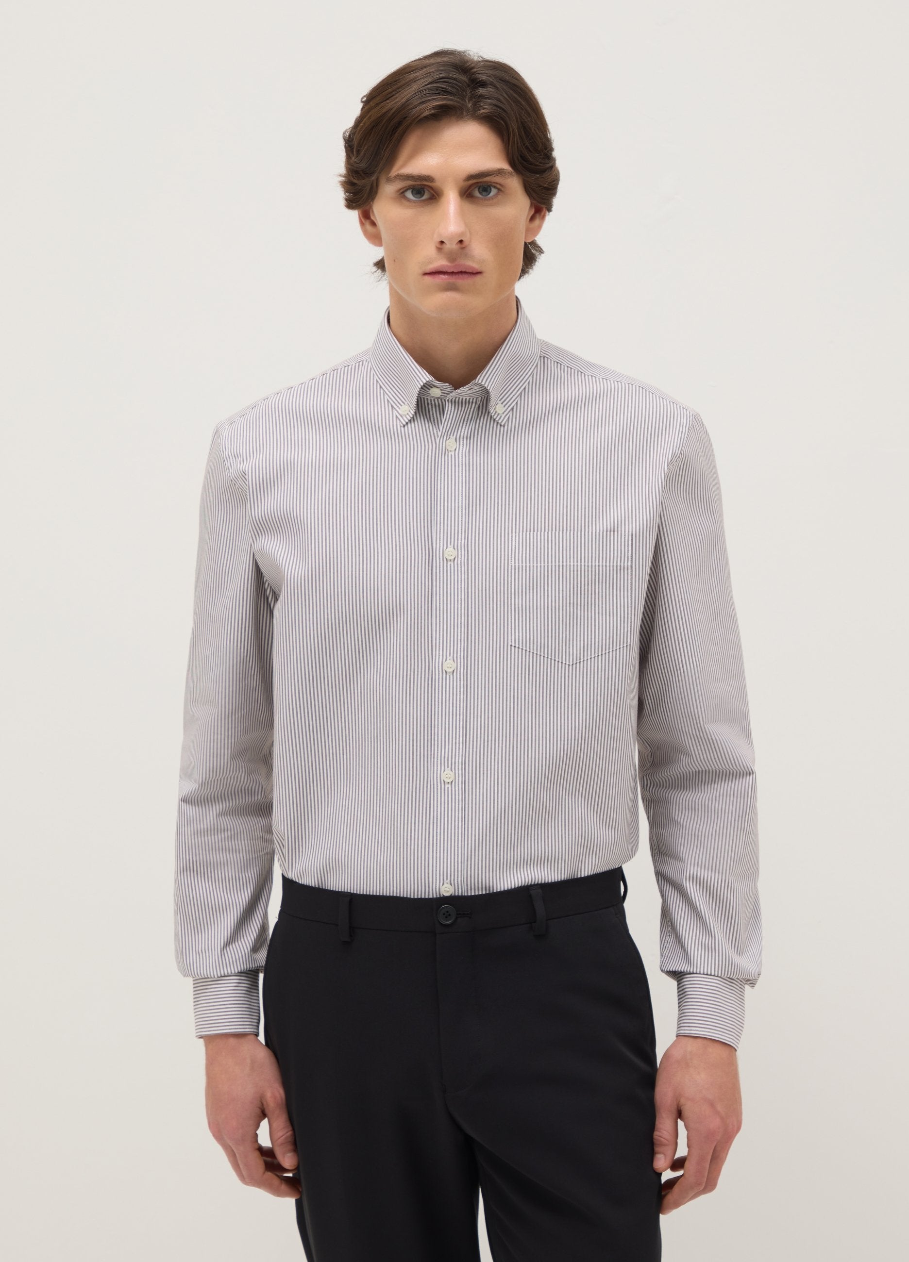 Camicia A Righe Regular Fit In Tessuto Coolmax®