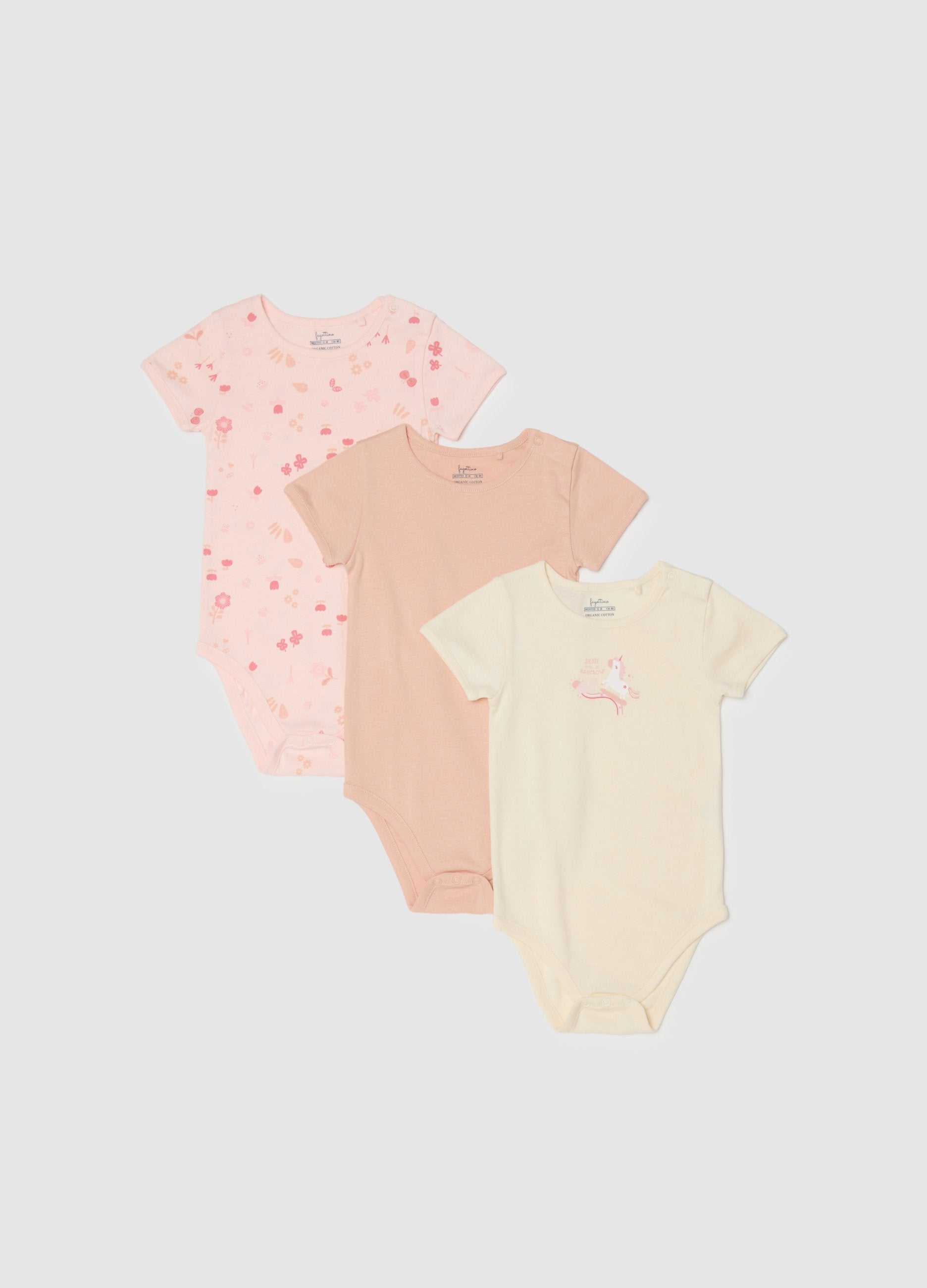 Tripack Body A Maniche Corte Multicolor Da Neonata In Puro Cotone