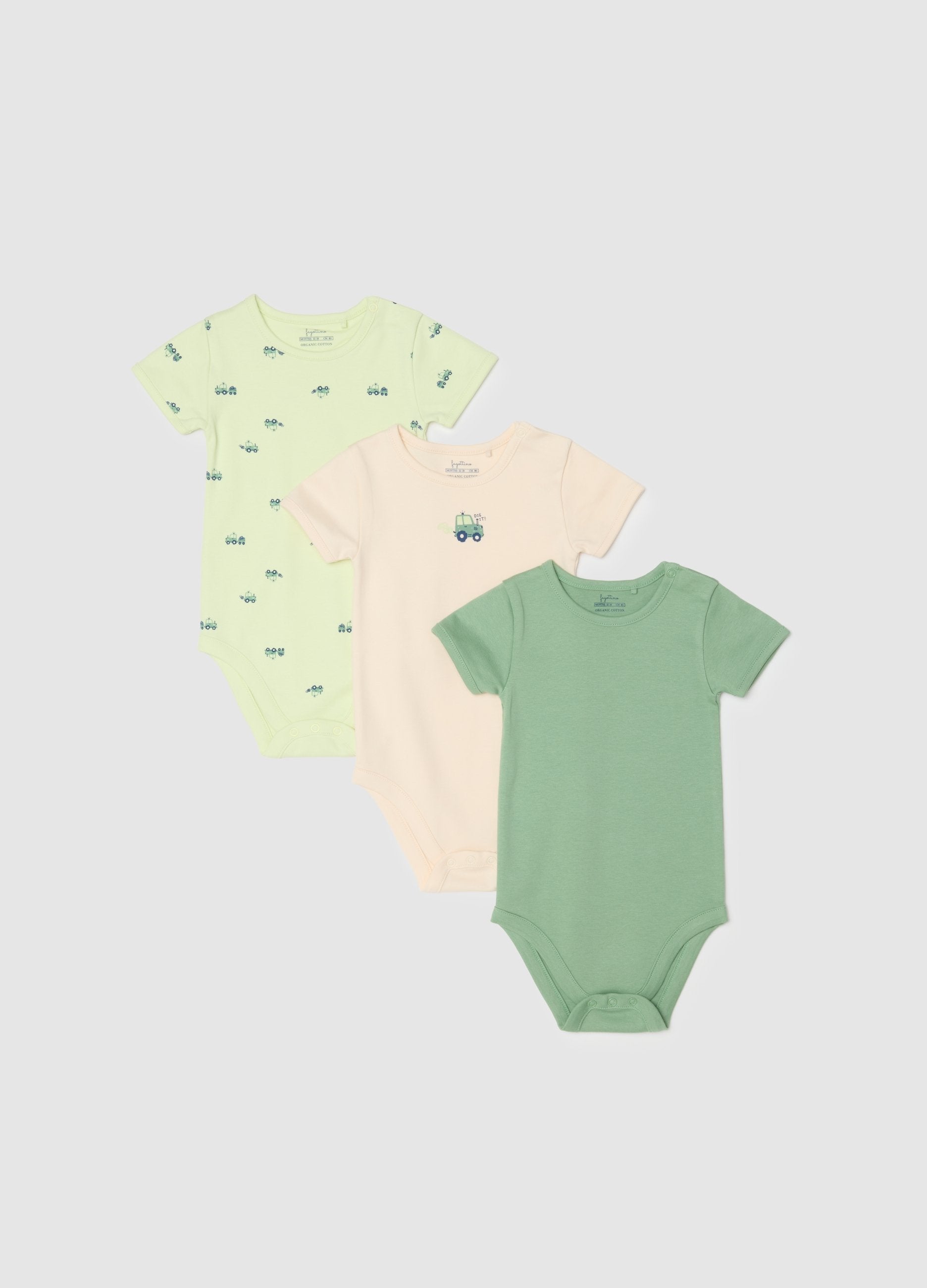 Tripack Body A Maniche Corte Multicolor Da Neonato In Puro Cotone