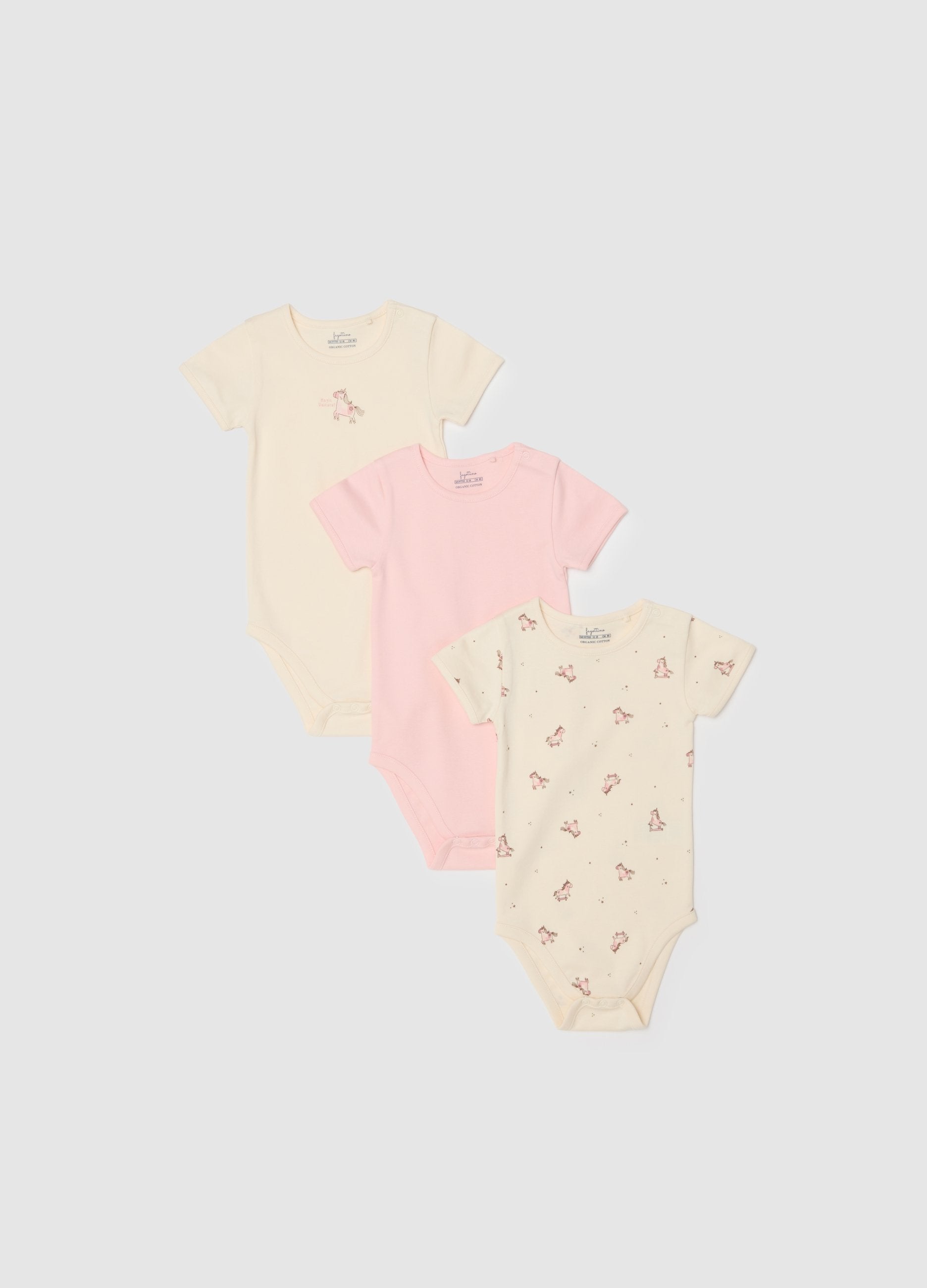 Tripack Body A Maniche Corte Multicolor Da Neonata In Puro Cotone