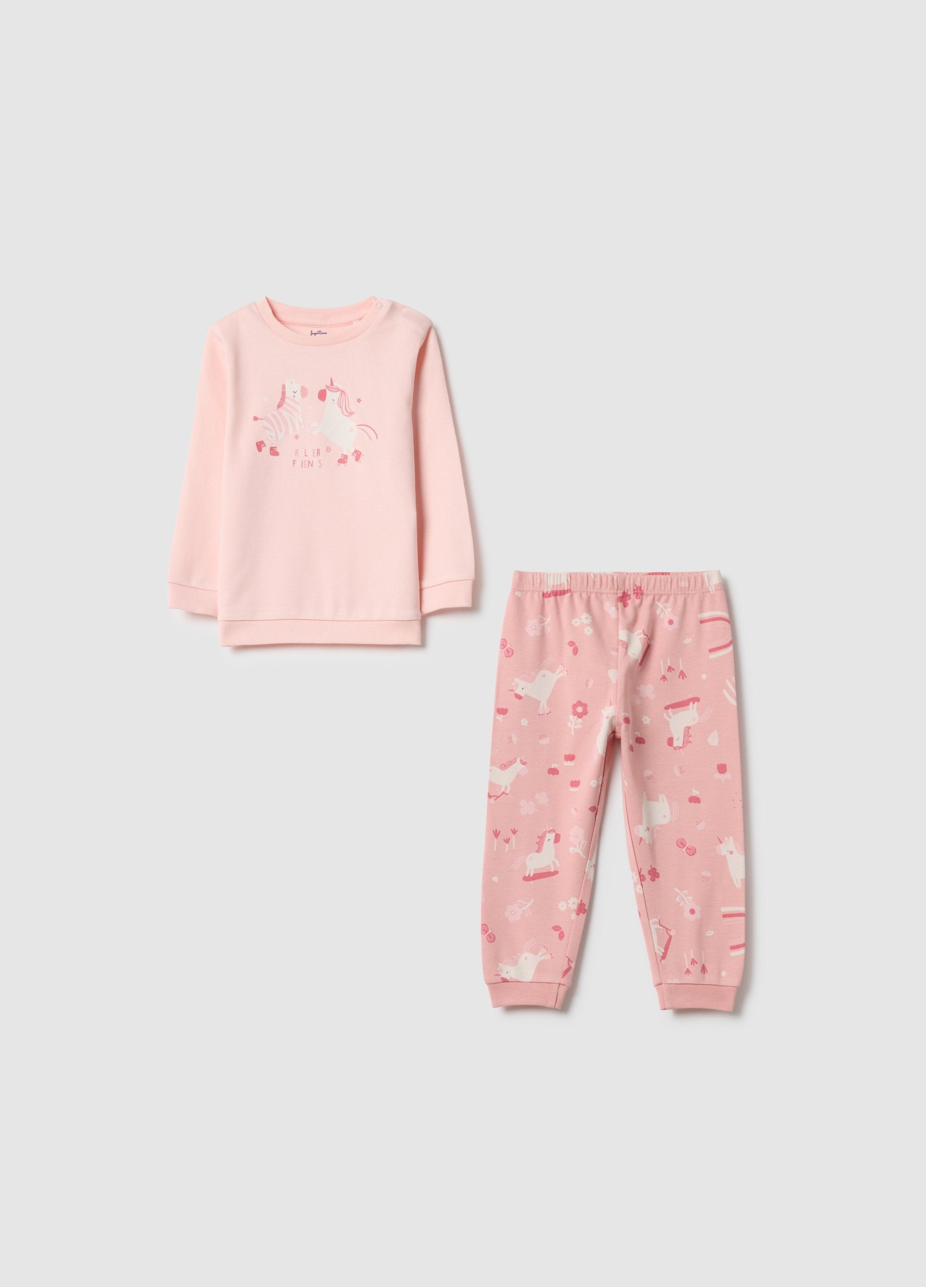 Pigiama Lungo In Puro Cotone Rosa Da Neonata Regular Fit Con Unicorni