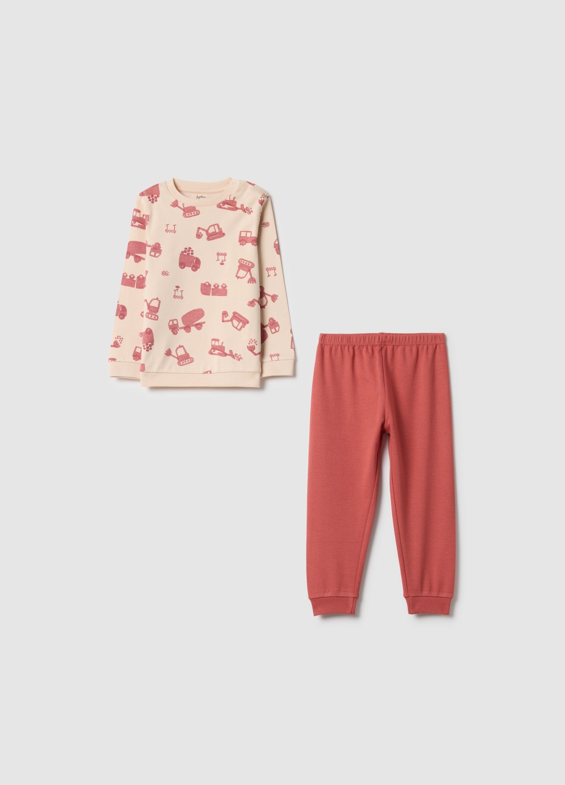 Pigiama In Puro Cotone Multicolor Da Neonato Regular Fit Con Escavatori