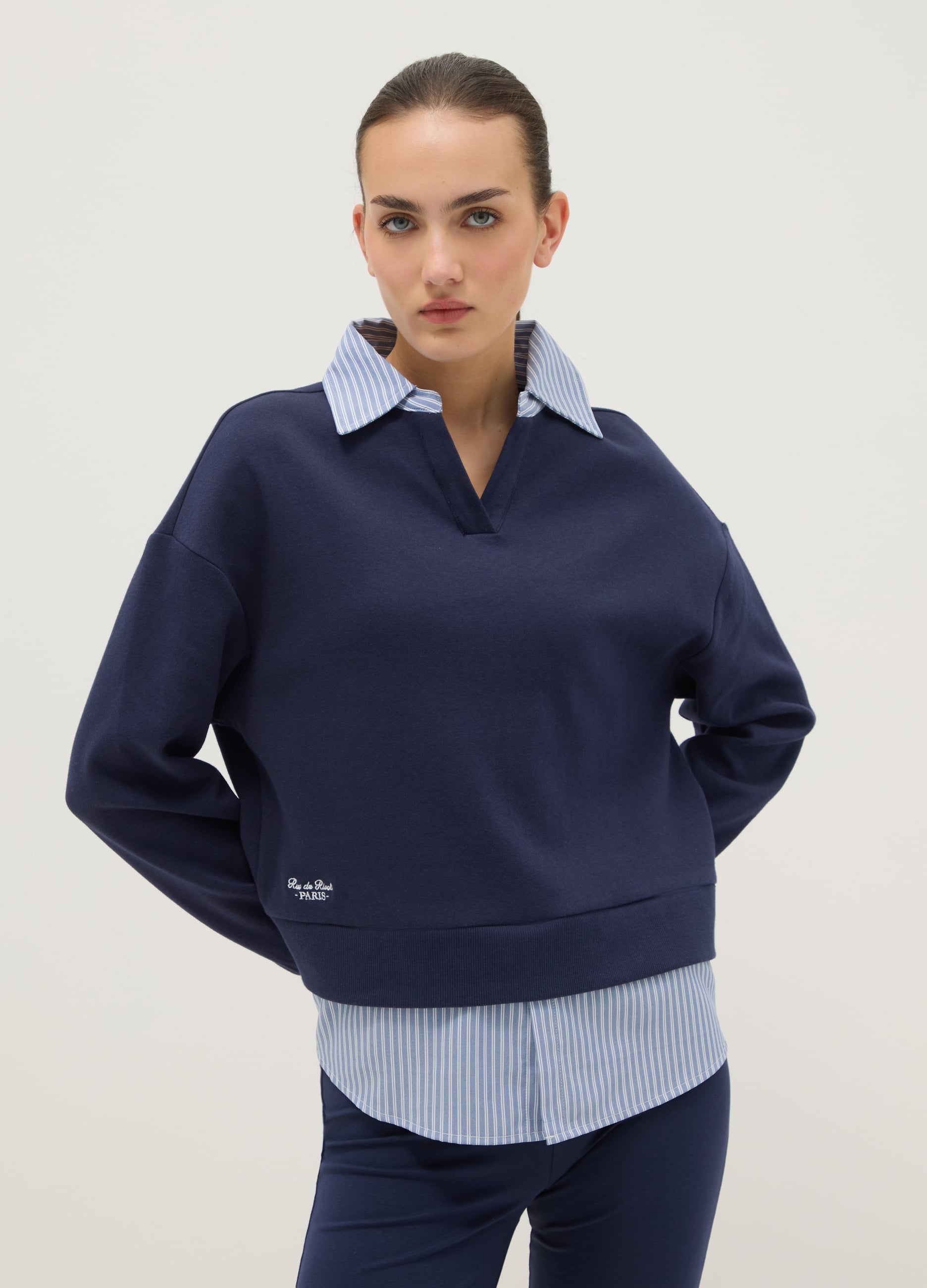 Maglia In Misto Cotone Blu Regular Fit