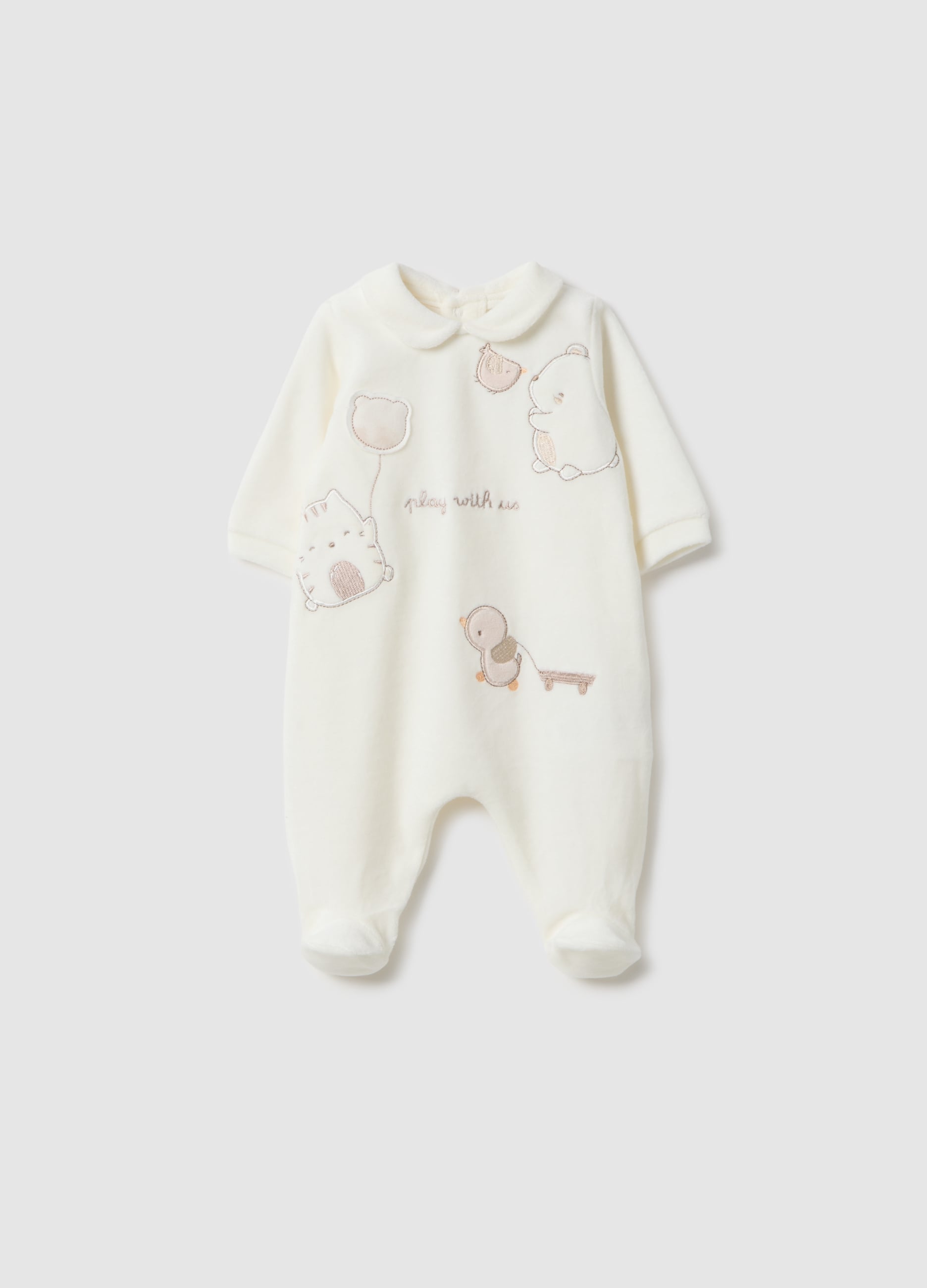 Tutina Bianca Da Neonato In Misto Cotone Regular Fit Con Ricami
