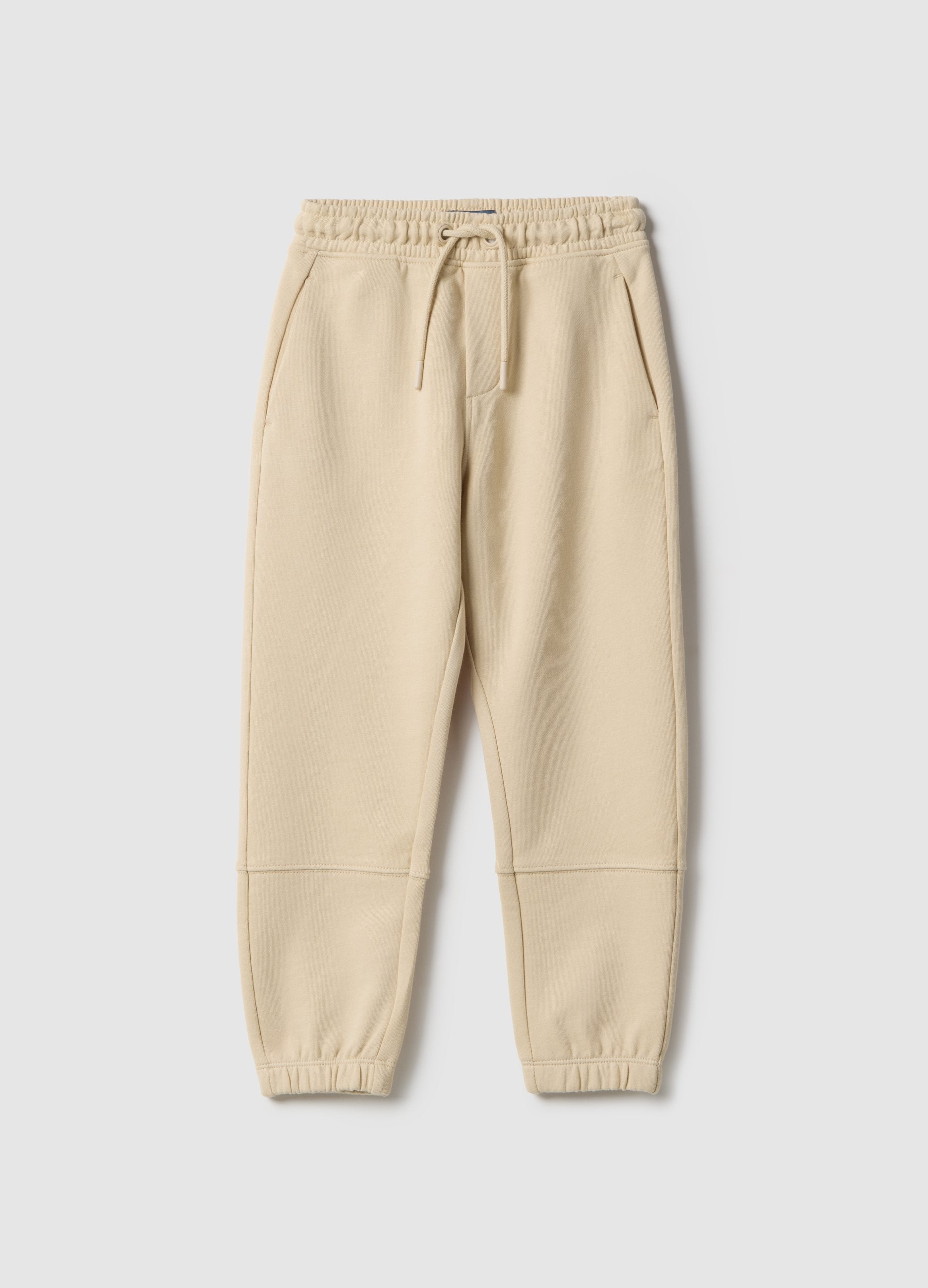 Pantaloni Jogger Beige Da Bambino In Puro Cotone Regular Fit