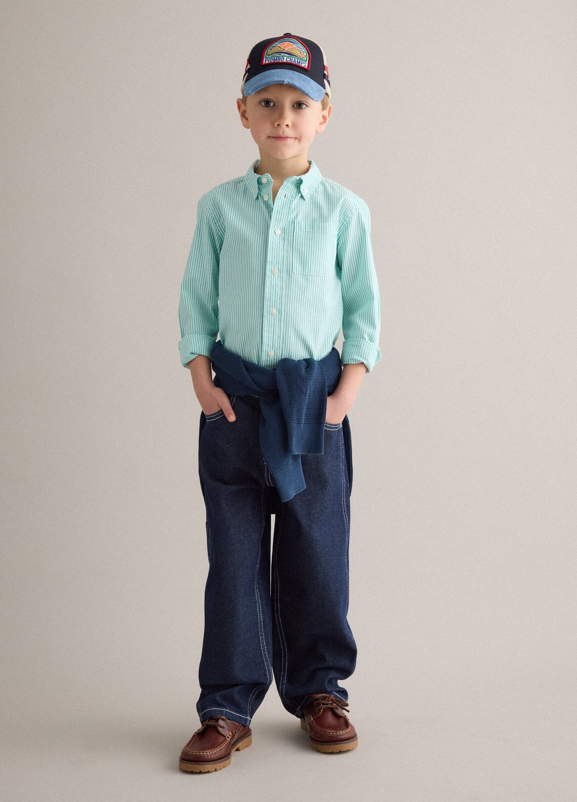 Pantaloni In Puro Cotone Blu Da Bambino Regular Fit Con Cuciture A Vista