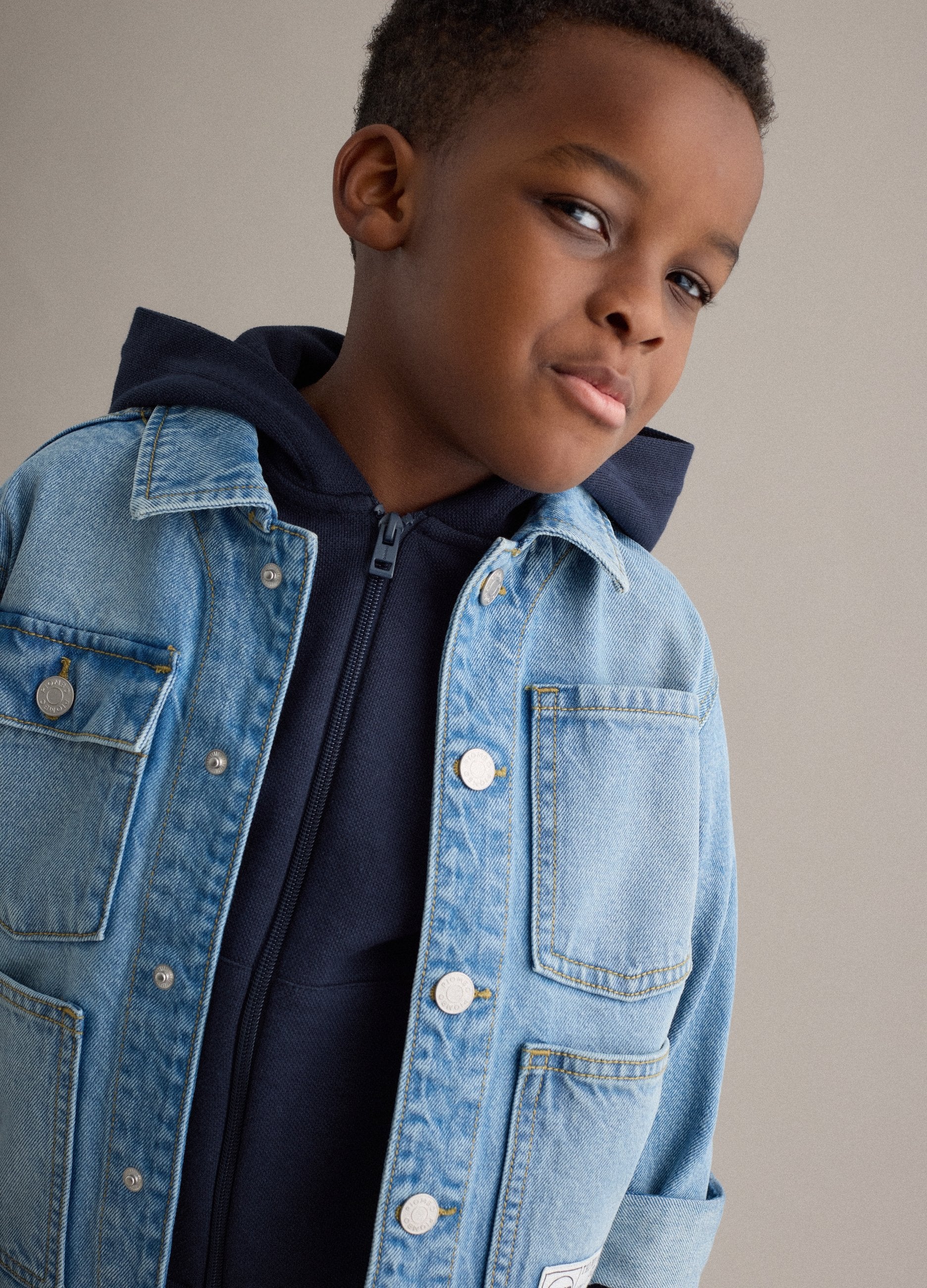 Giacca In Puro Cotone Denim Blu Da Bambino Regular Fit