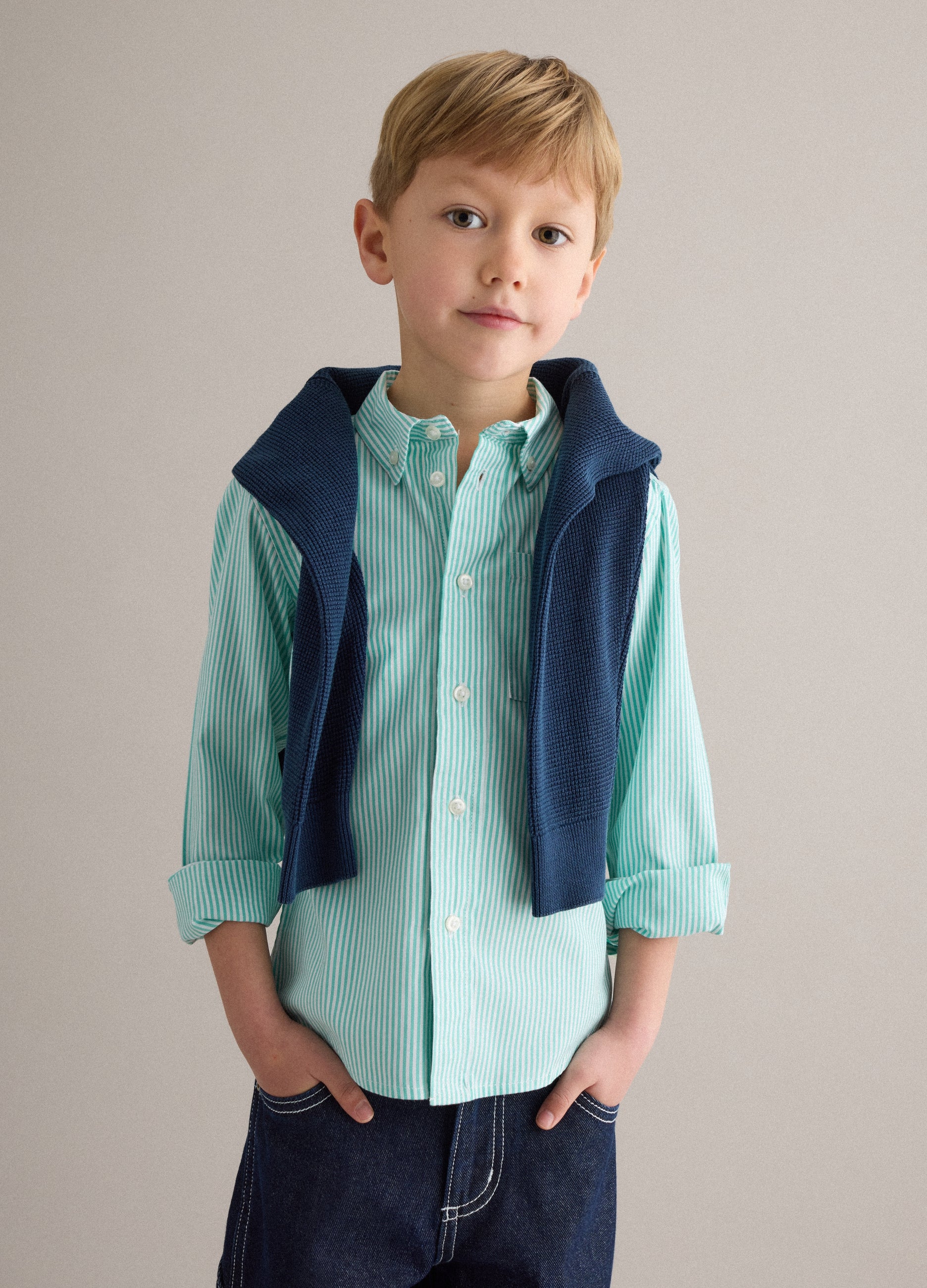 Camicia In Puro Cotone A Righe Multicolor Da Bambino Regular Fit