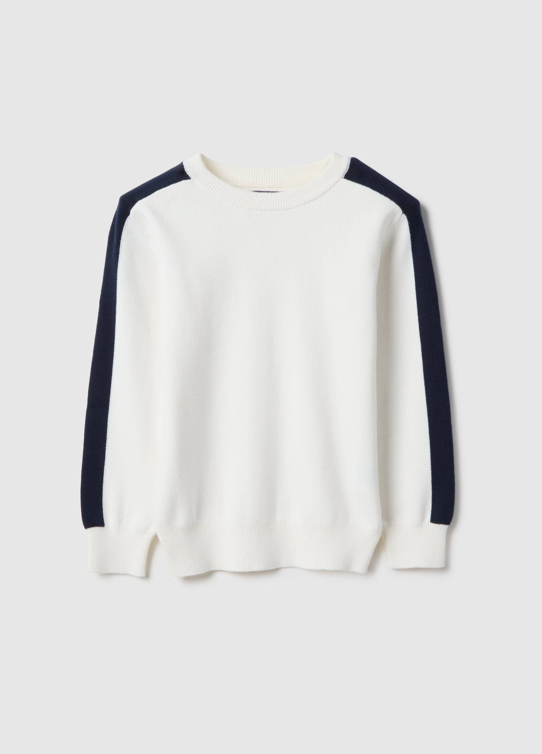 Maglia In Puro Cotone Bianca A Righe Blu Vestibilità Over Da Bambino