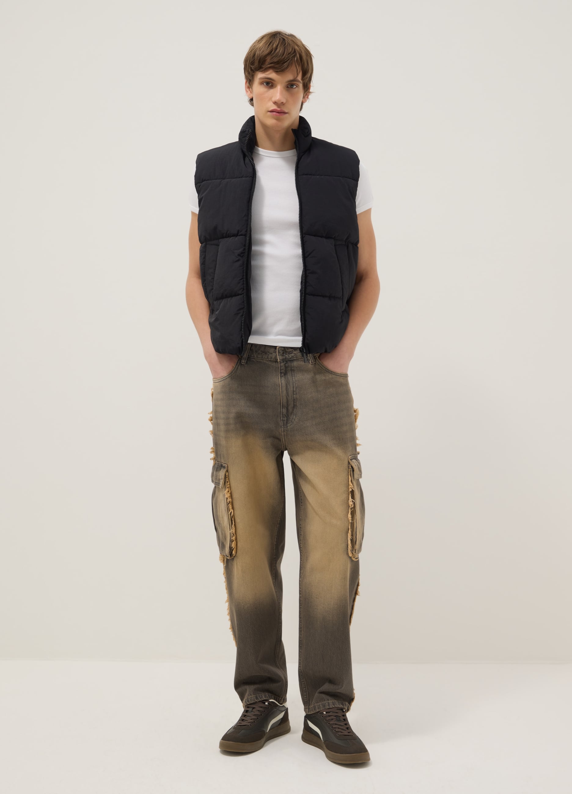 Gilet Imbottito Nero Regular Fit Con Zip