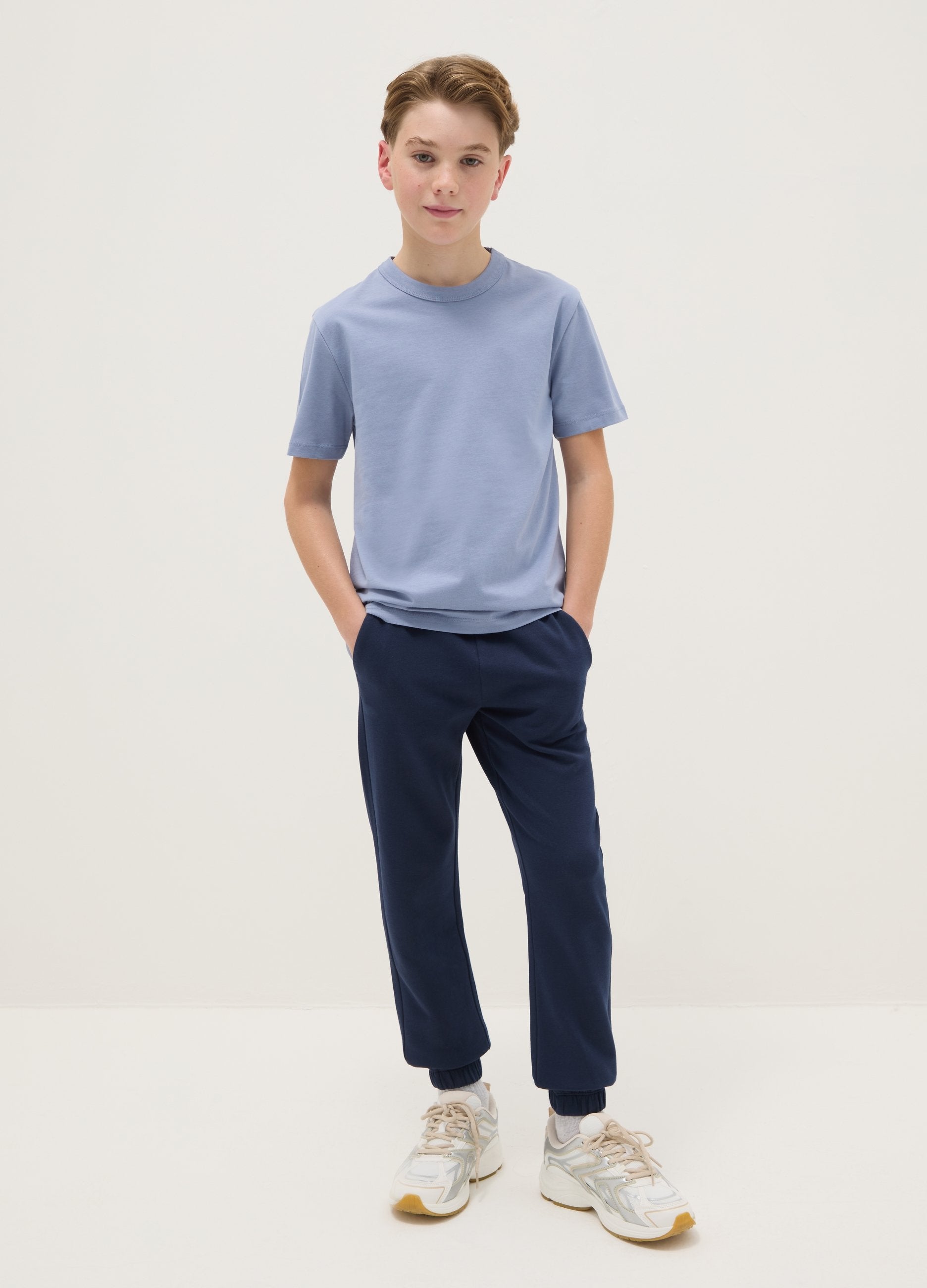 Pantaloni Jogger Blu Da Ragazzo In Puro Cotone Regular Fit