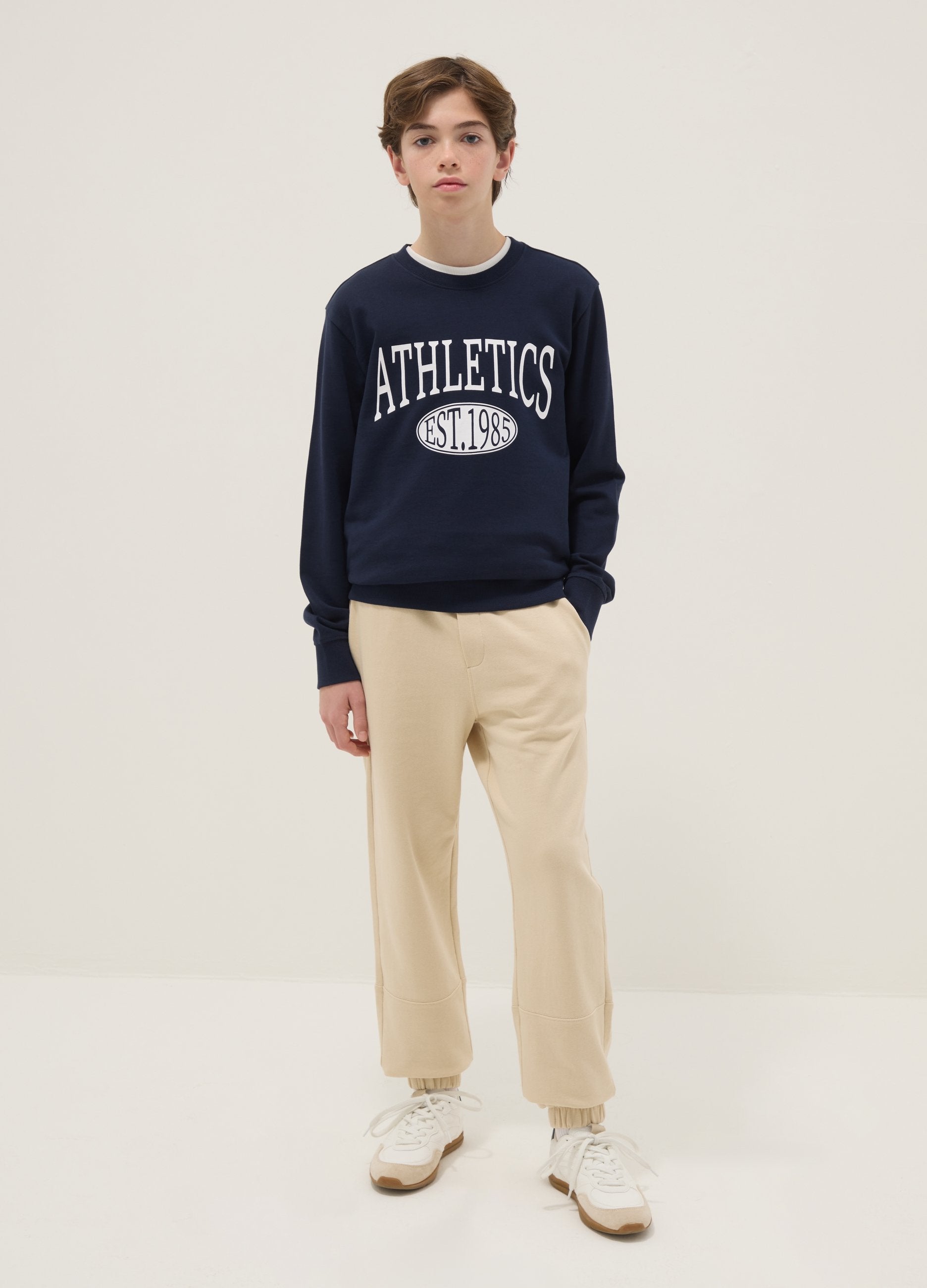 Pantaloni Jogger Beige Da Ragazzo In Puro Cotone Organico Regular Fit