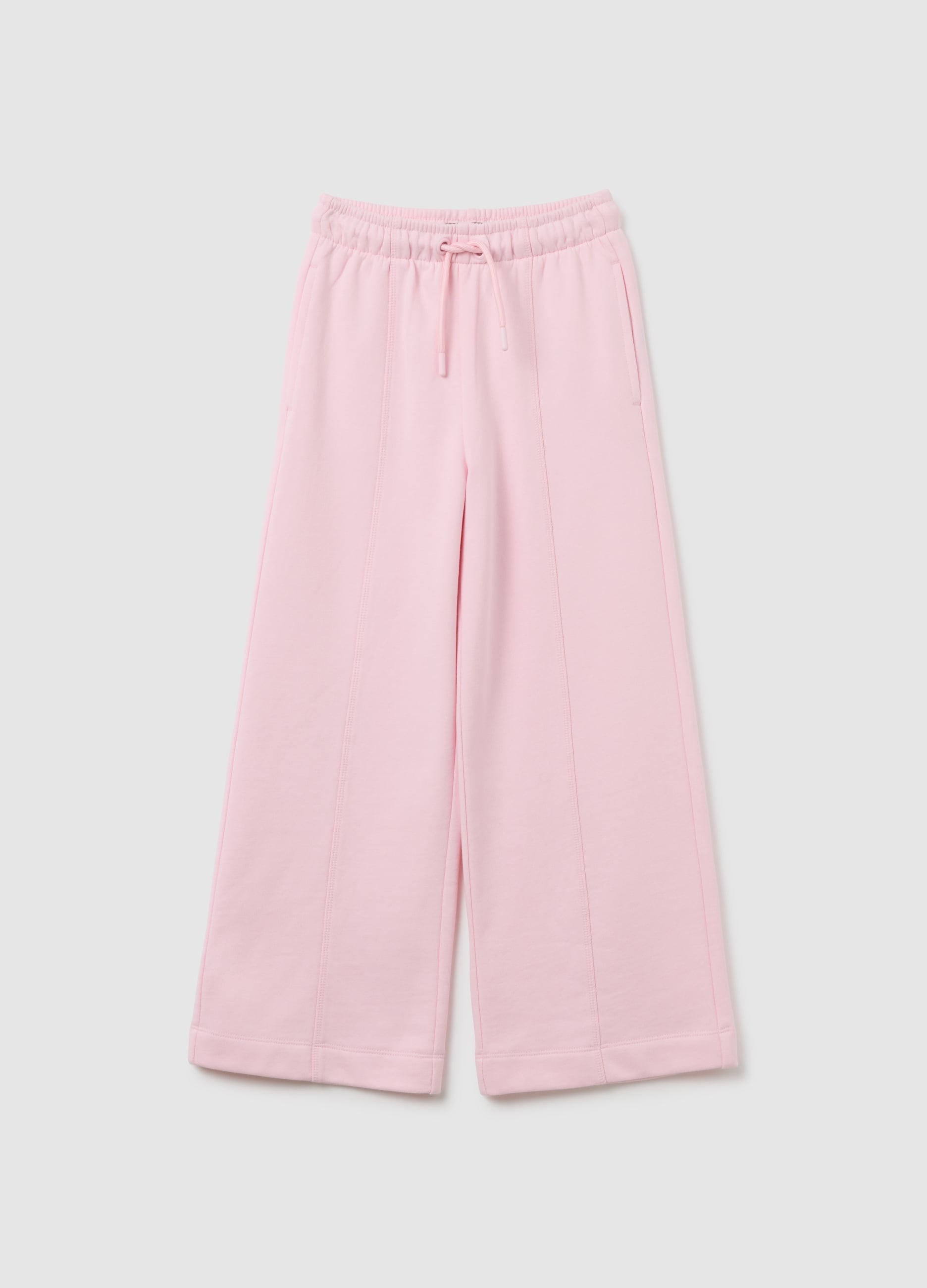 Pantaloni Jogger Wide Leg Rosa Da Bambina In Puro Cotone