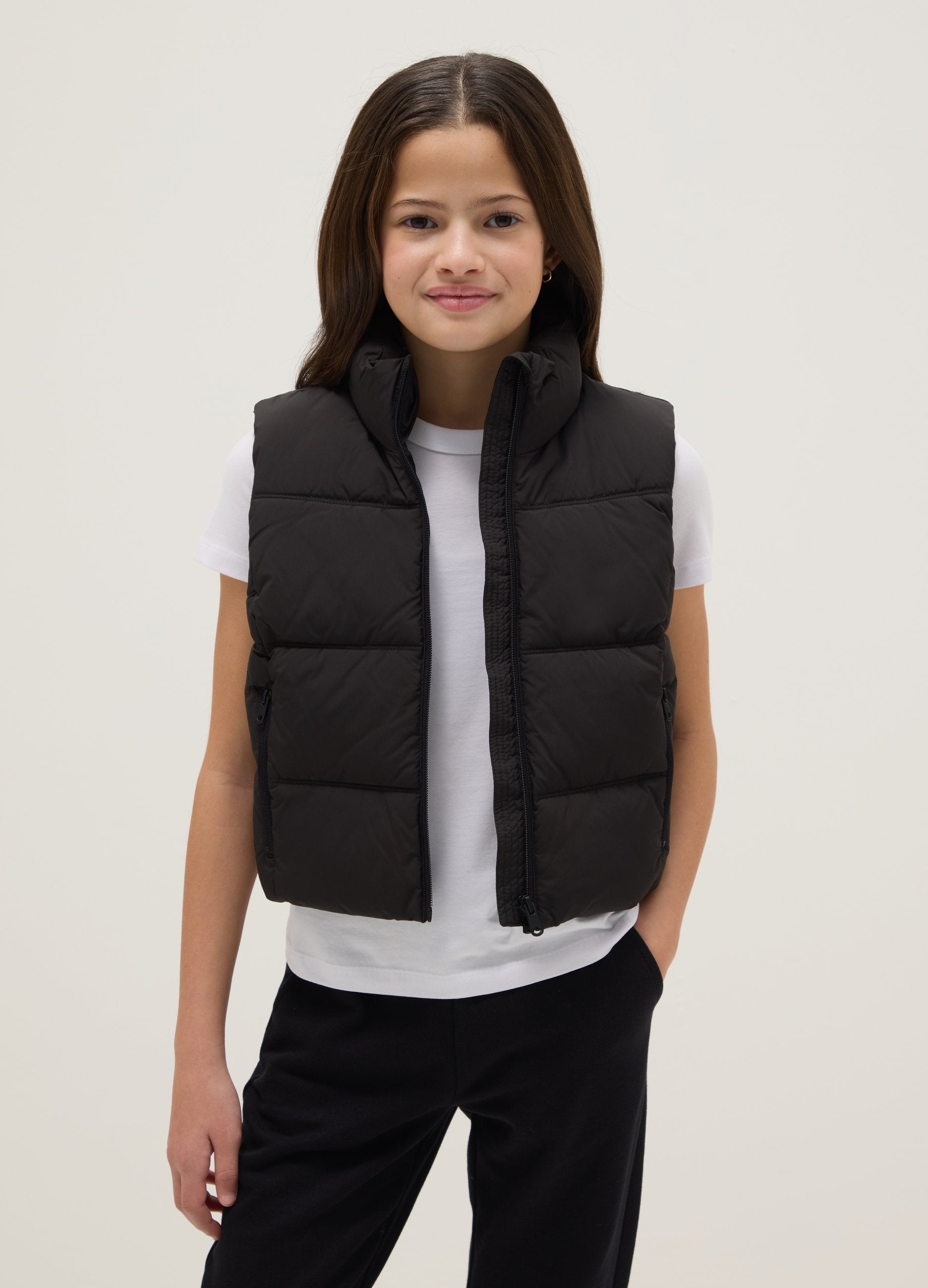 Gilet Trapuntato Nero Da Ragazza Regular Fit Water Repellent