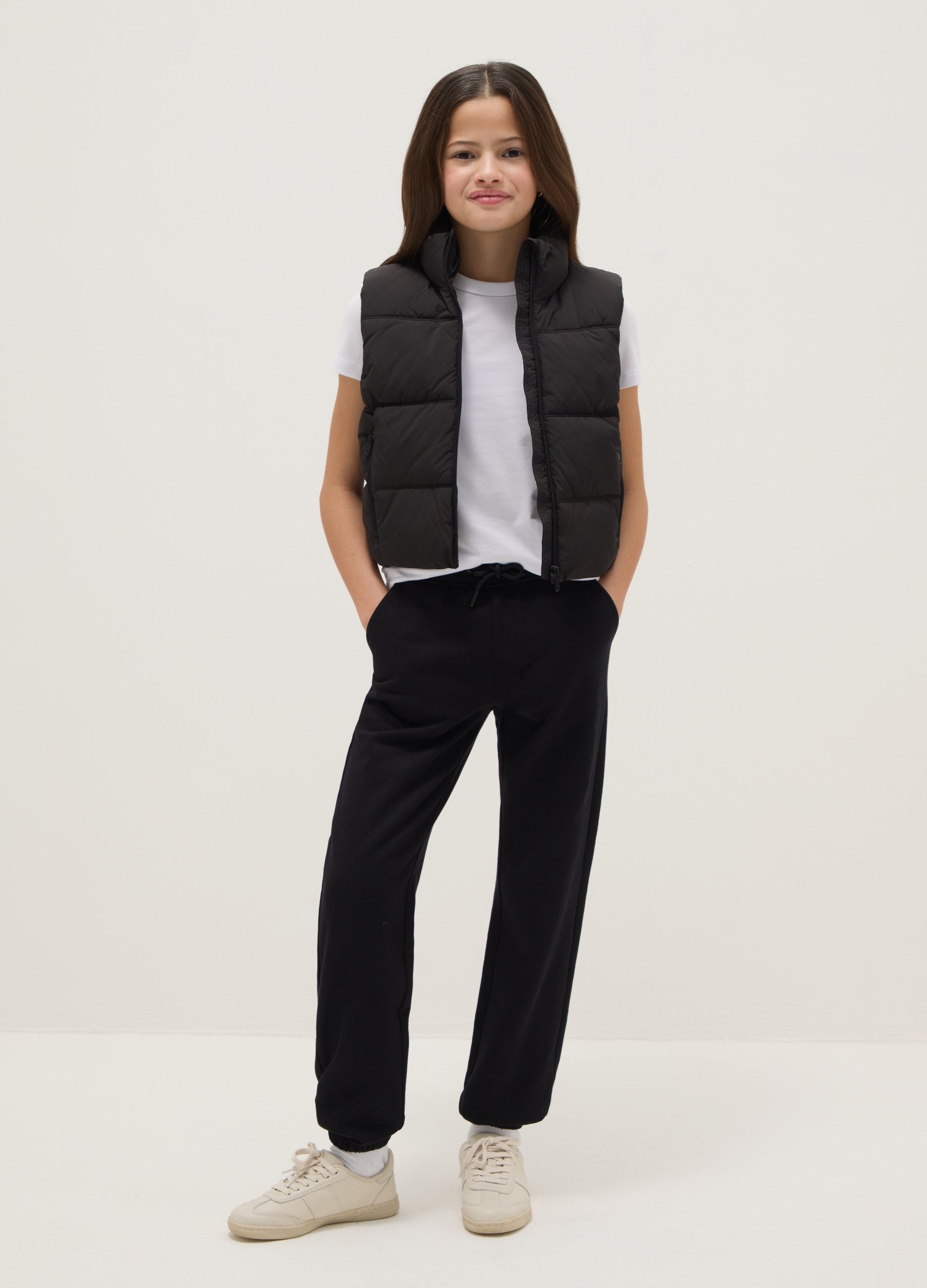 Pantaloni Da Ragazza In Puro Cotone Nero Regular Fit