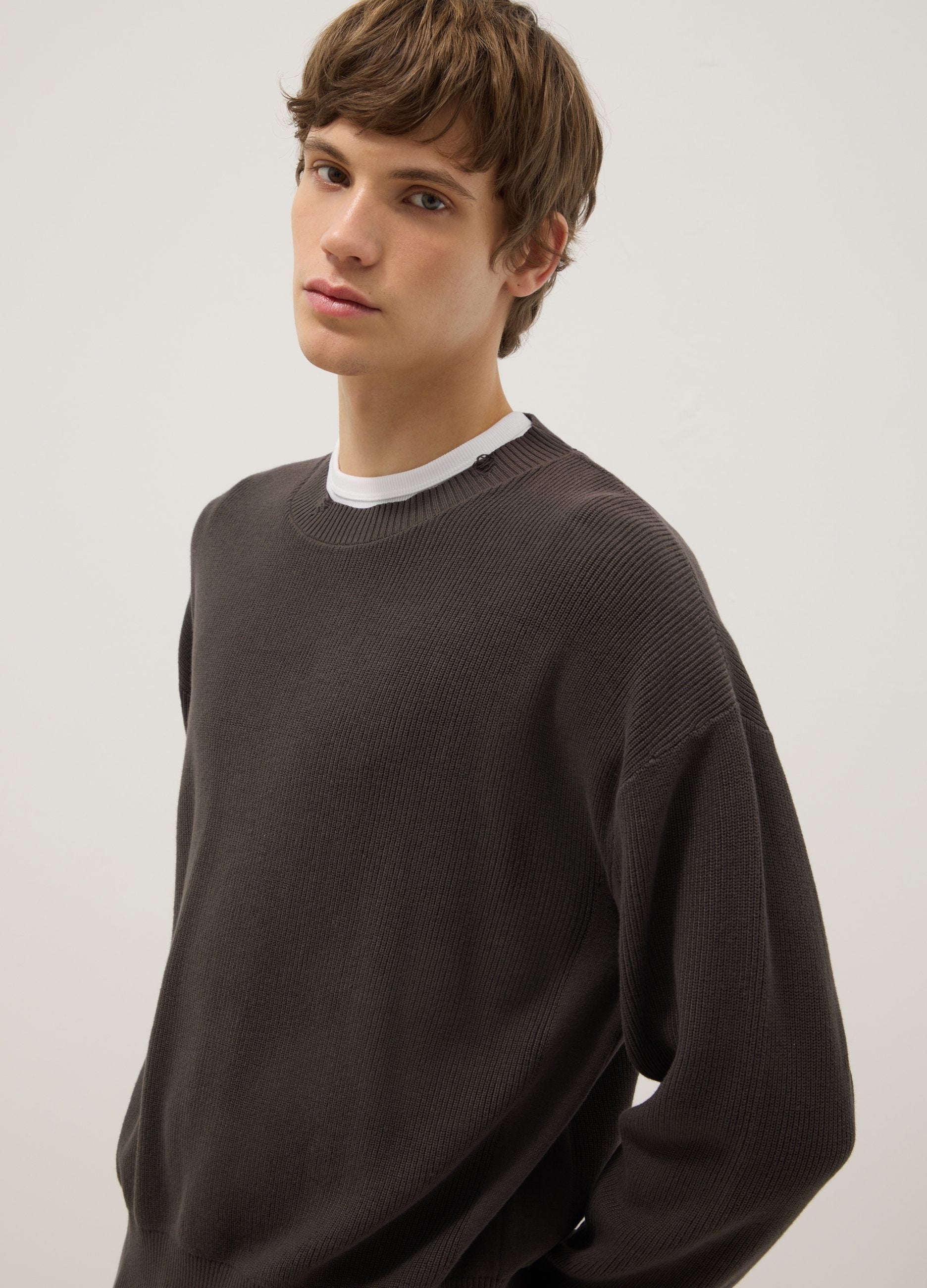 Maglione In Puro Cotone Marrone Vestibilità Over