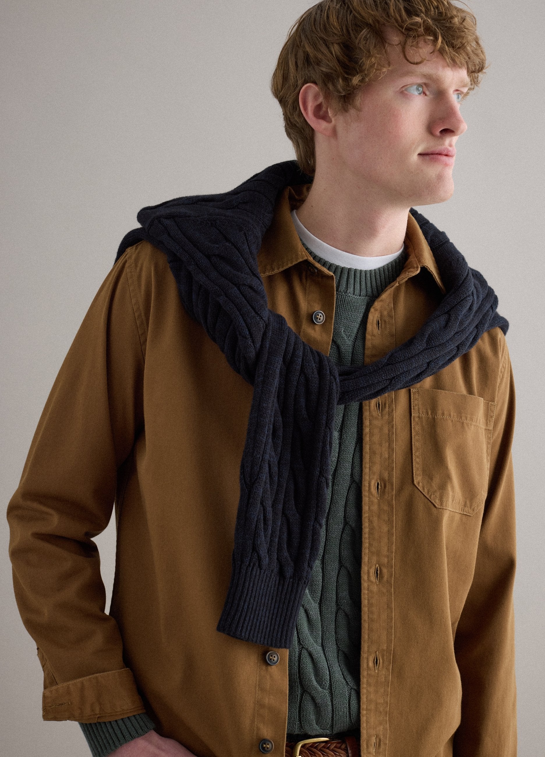 Camicia In Puro Cotone Marrone Regular Fit