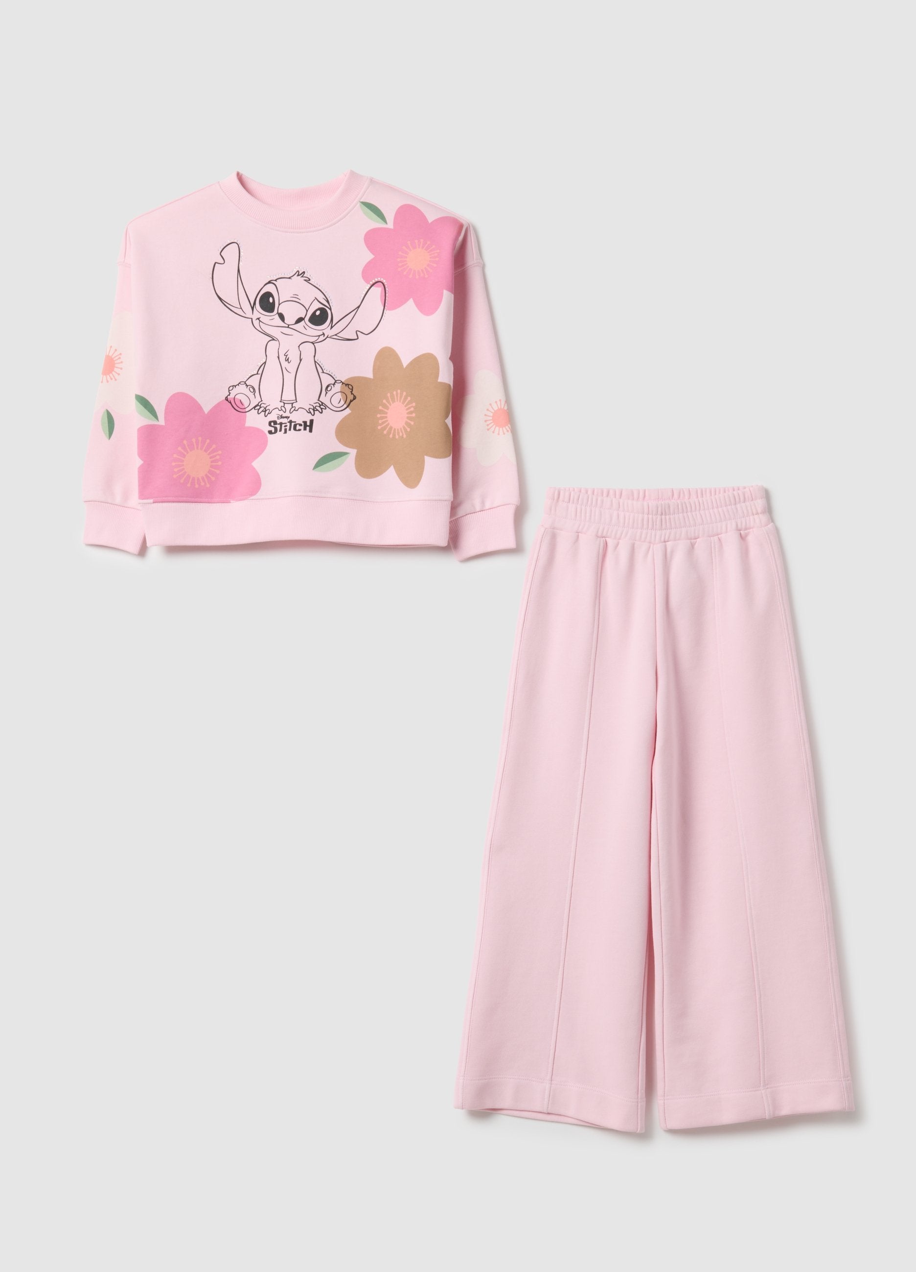 Set Felpa Pantalone Rosa Da Bambina In Misto Cotone Regular Fit