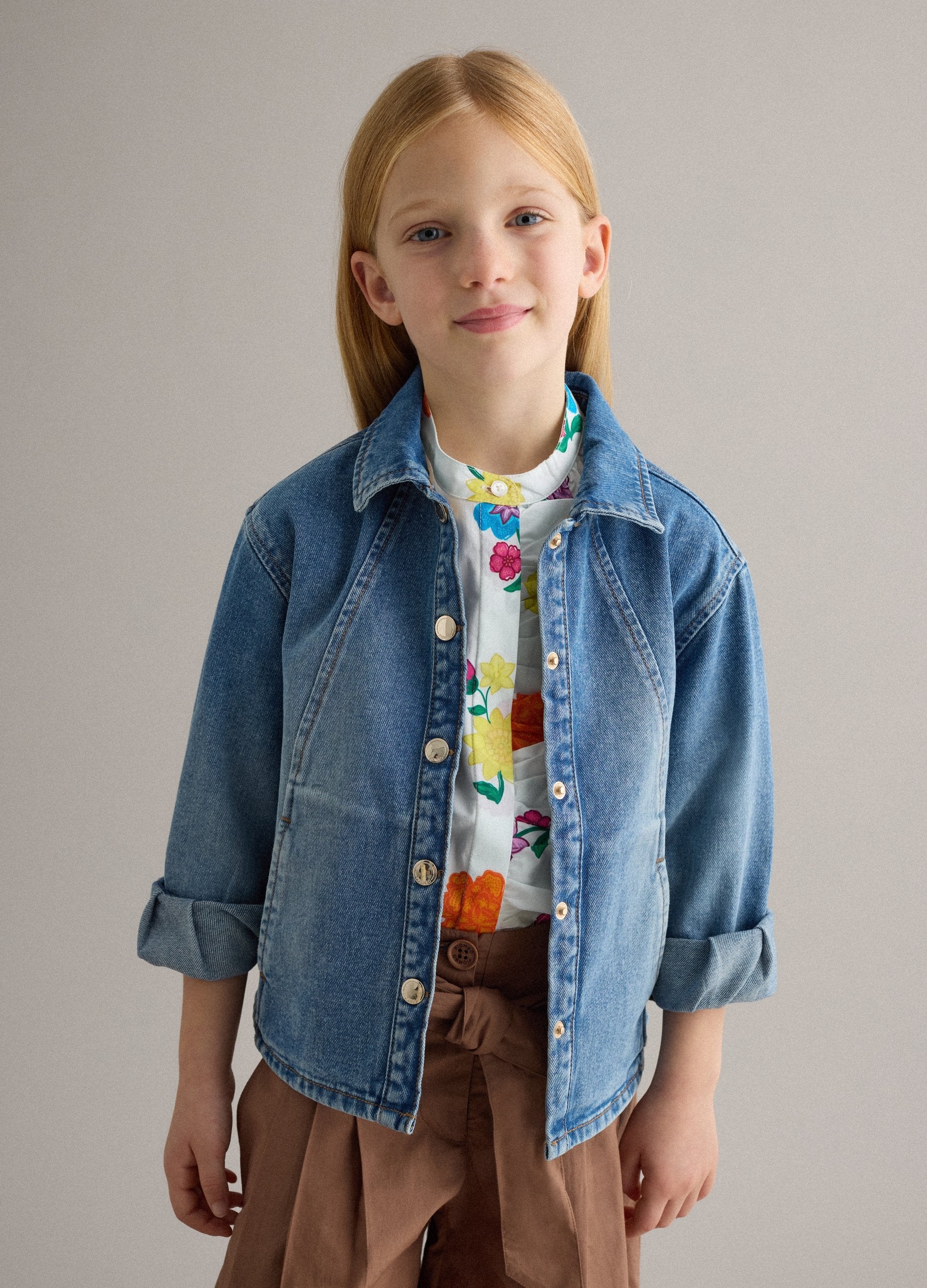 Giacca In Puro Cotone Denim Blu Da Bambina Regular Fit