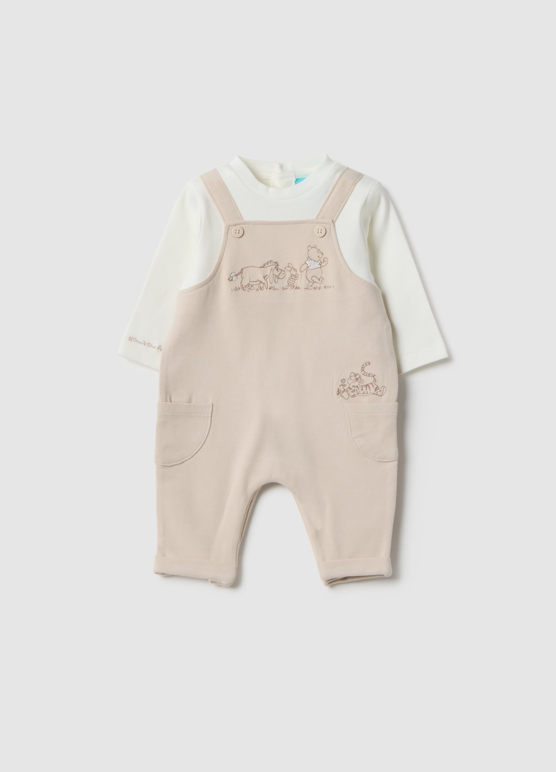 Tutina Con Salopette In Puro Cotone Multicolor Per Neonati Con Ricami