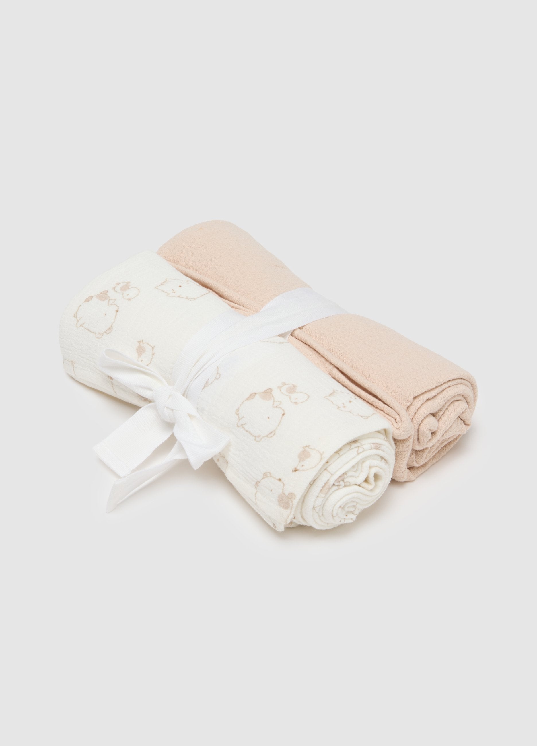 Bipack Coperte In Puro Cotone Multicolor Da Neonato Con Decori