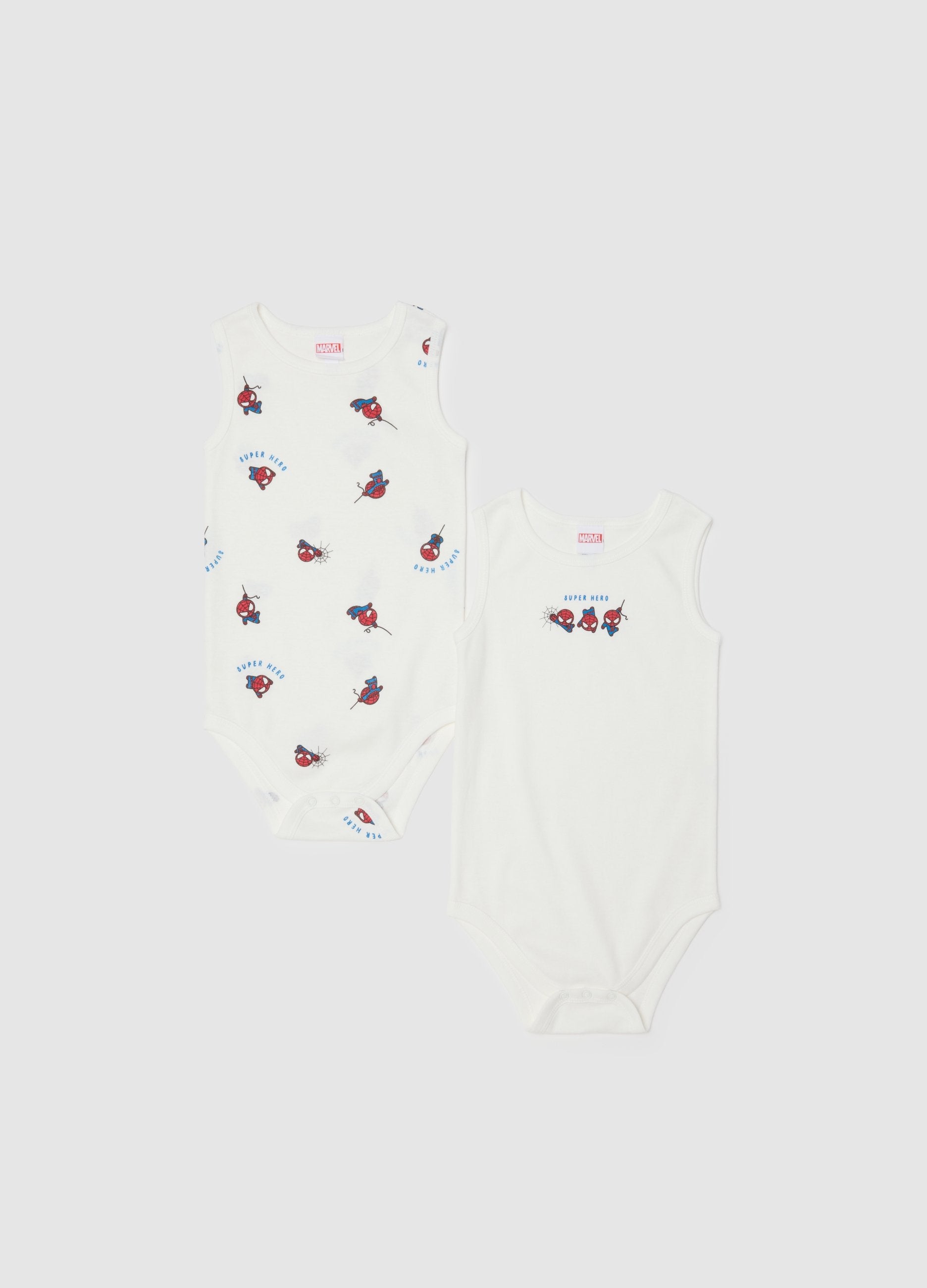 Bipack Body In Puro Cotone Bianco Senza Maniche Da Neonato Con Spider-man