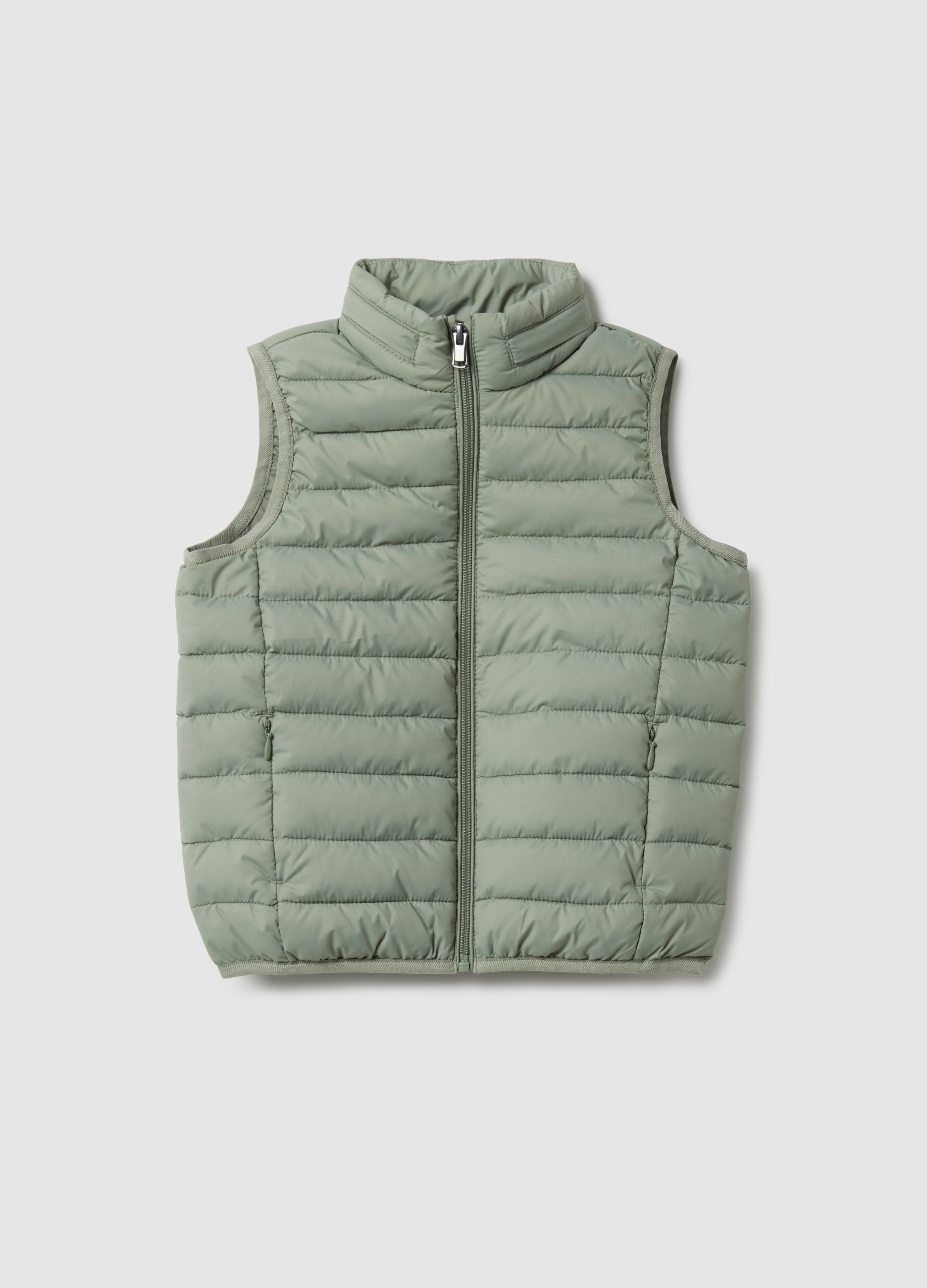 Gilet Ultralight Imbottito Verde Da Bambino Regular Fit Water Repellent Con Zip