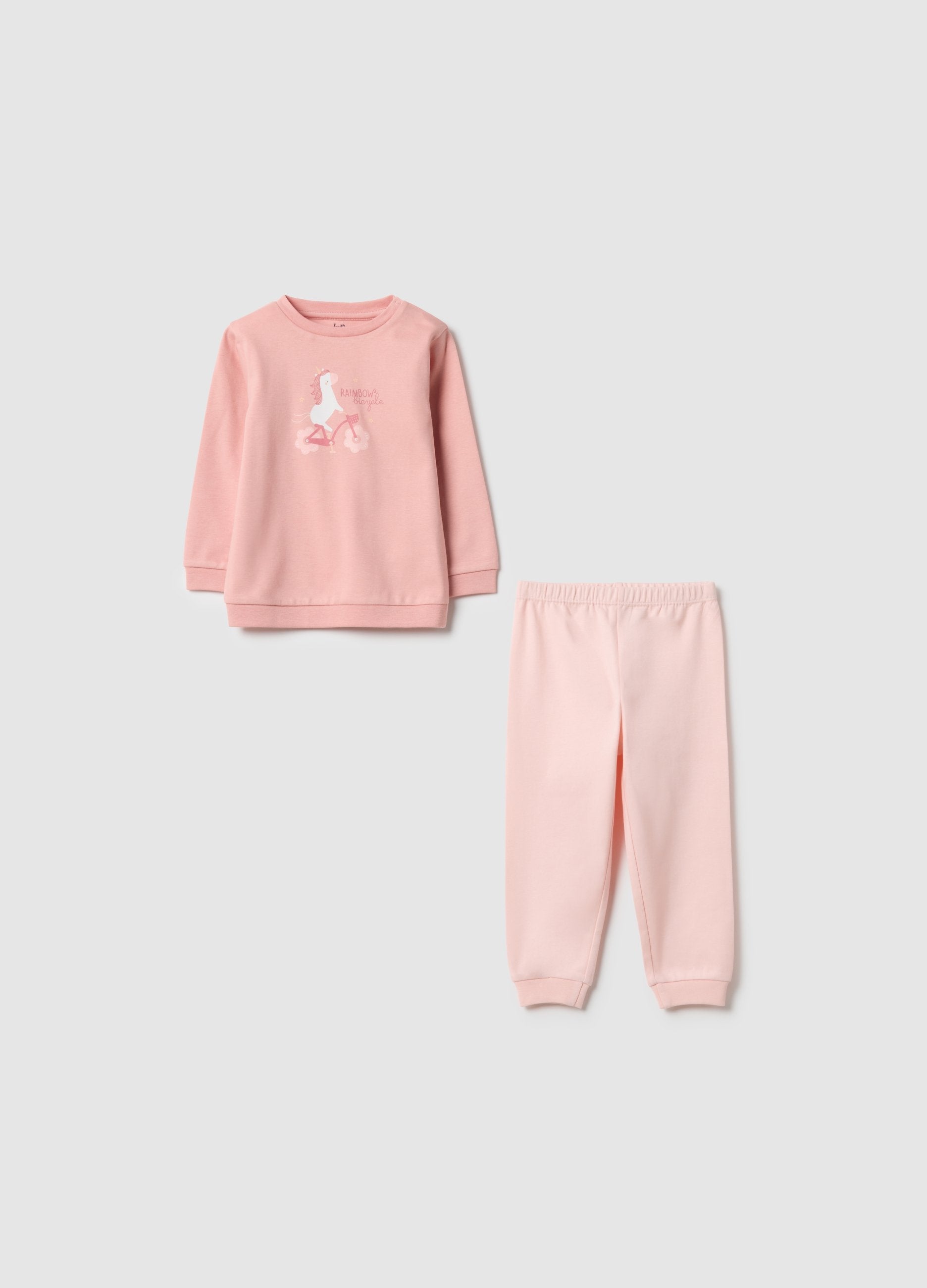 Pigiama In Puro Cotone Rosa Da Neonata Regular Fit Con Stampa