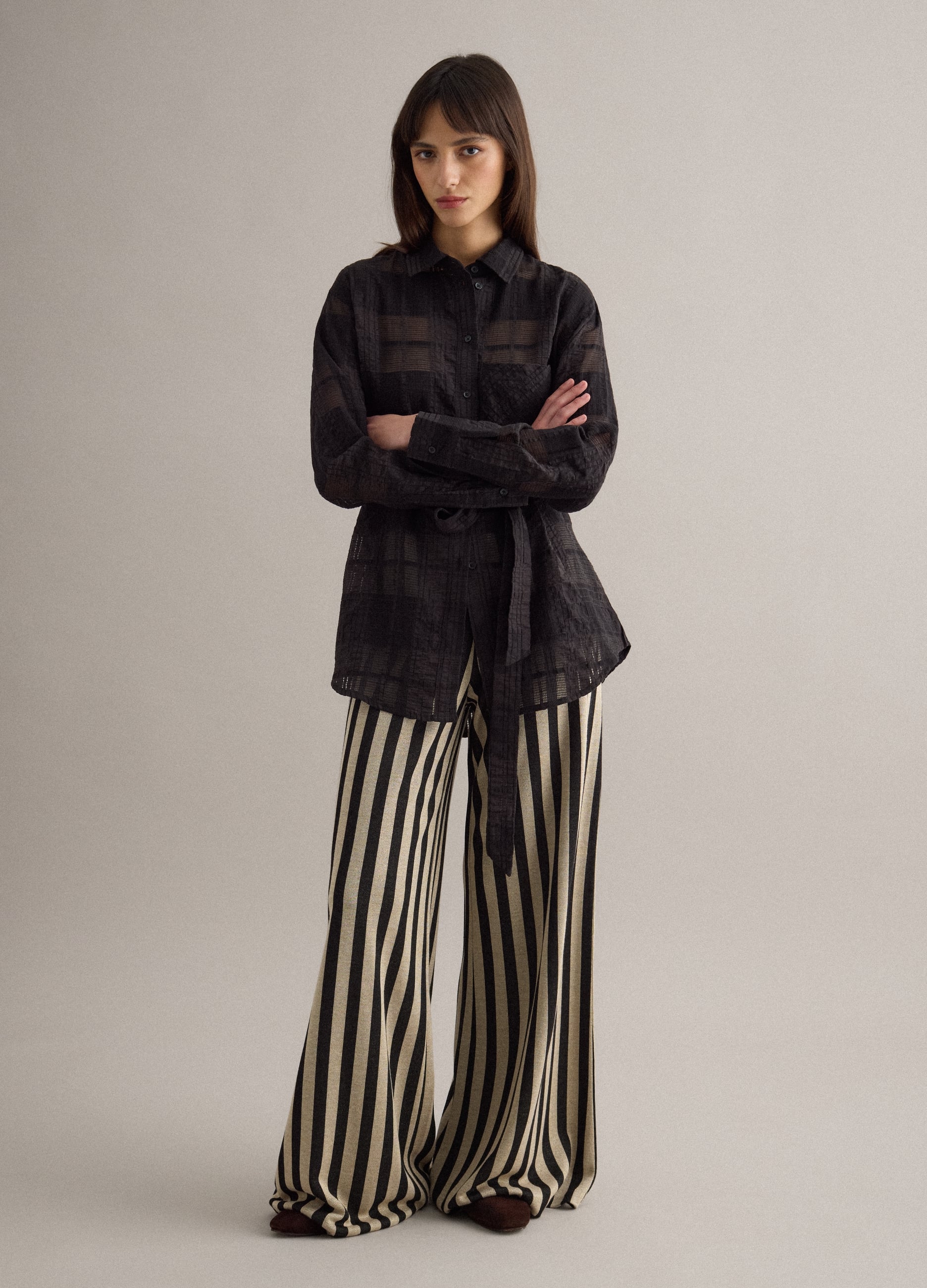 Pantaloni In Misto Viscosa A Righe Multicolor Regular Fit