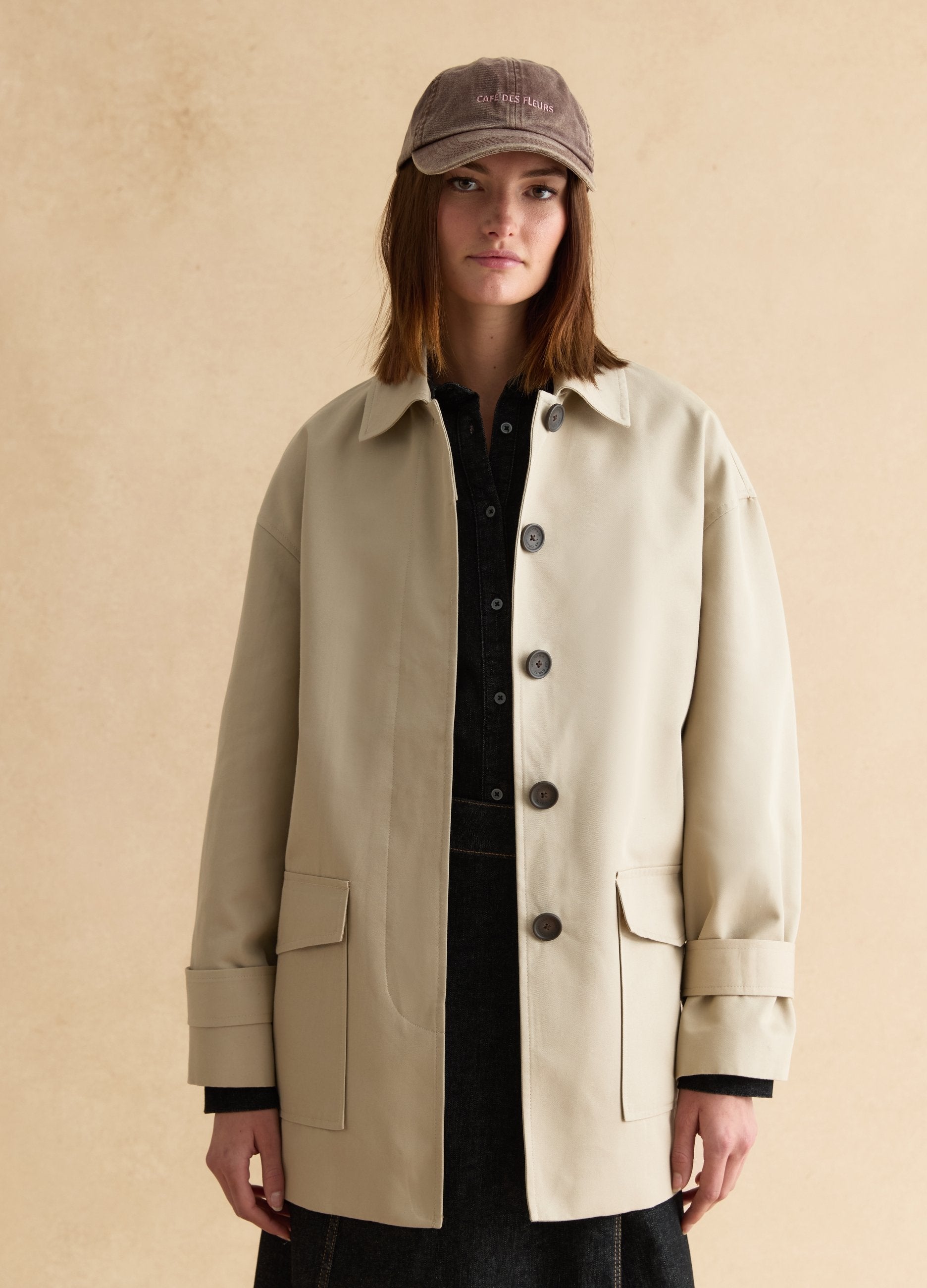 Trench In Misto Cotone Beige Regular Fit Con Cintura